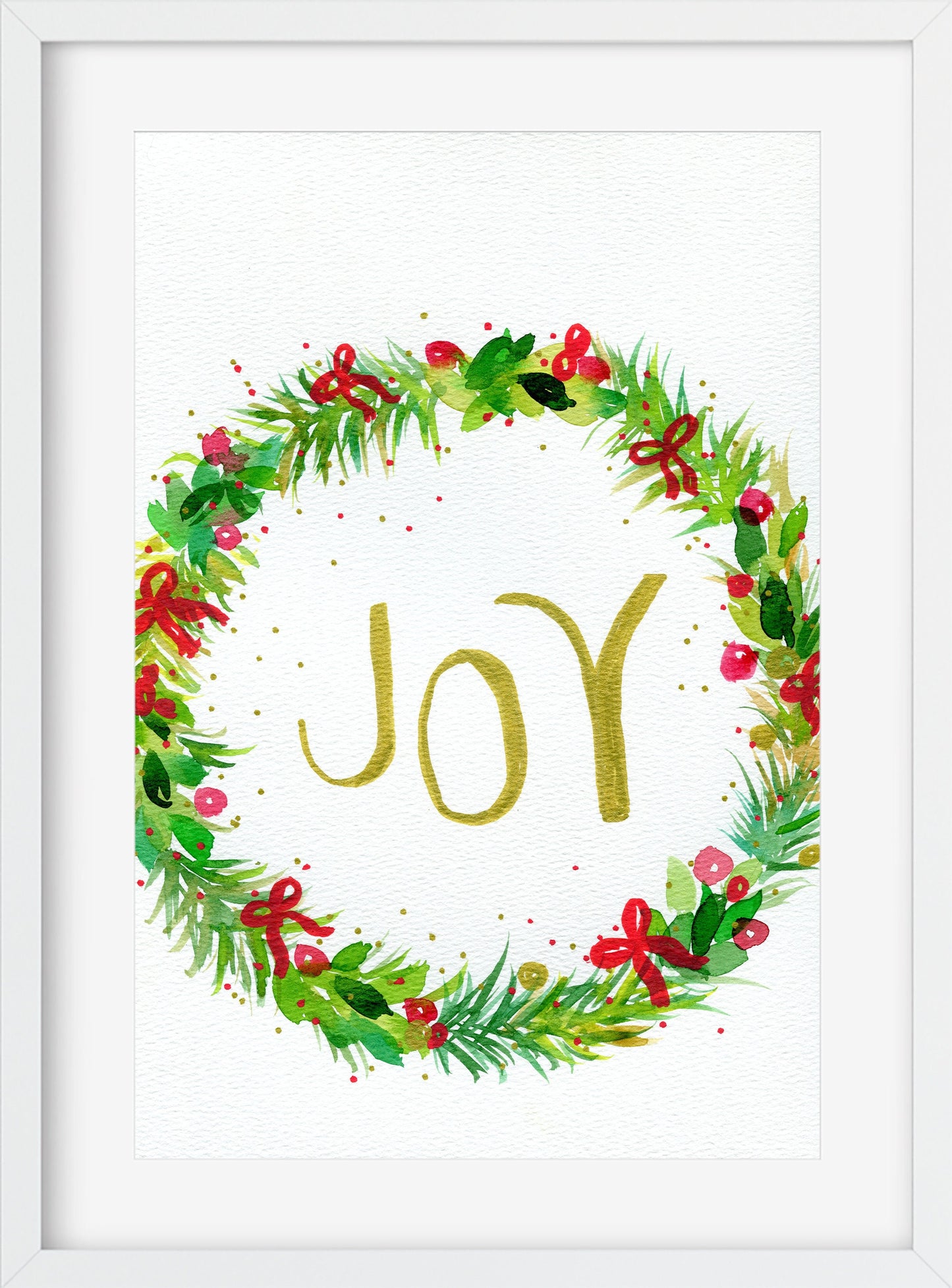 Christmas wreath with joy hand painted watercolor painting 9x12, not a print original watercolor, holiday decorations, Santa is coming - Carved Effects