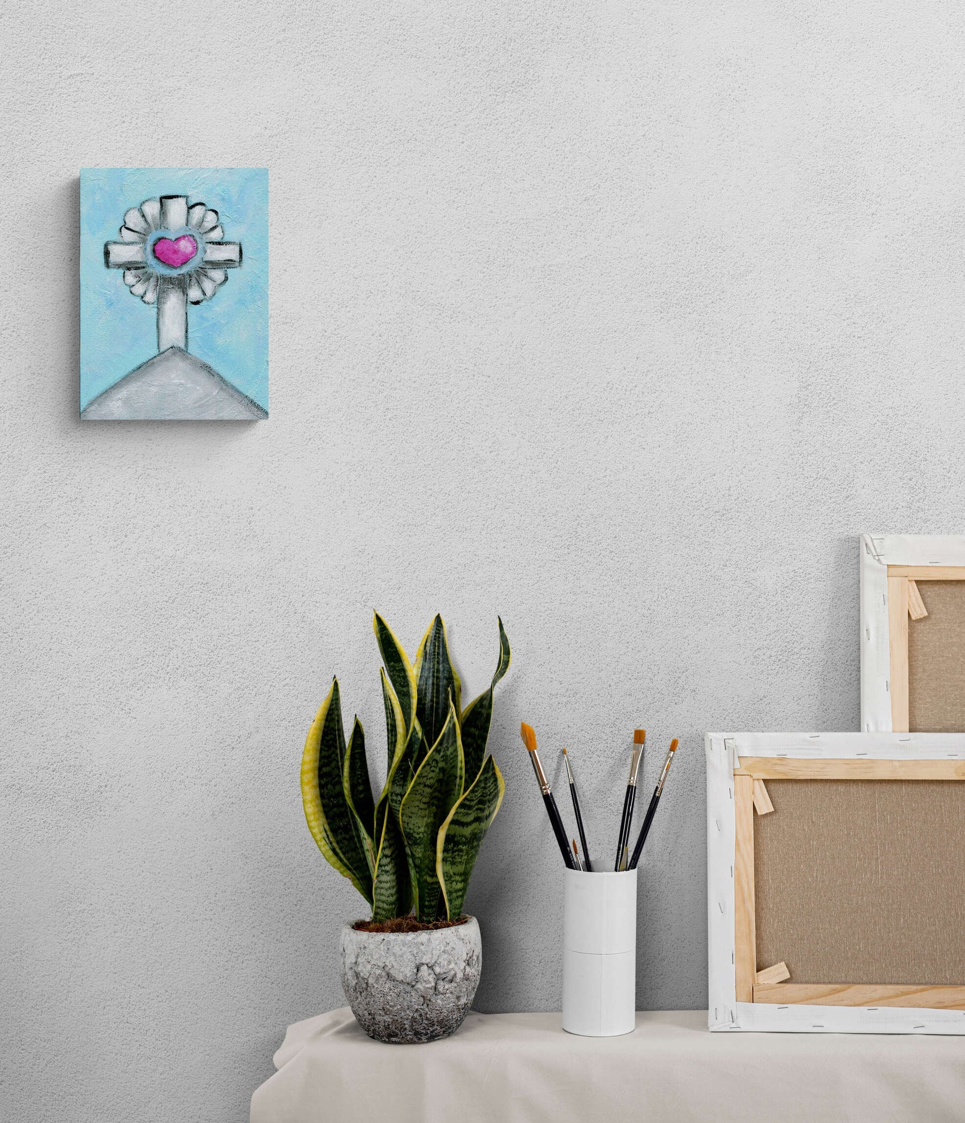 Church steeple cross original acrylic painting on canvas 9x12, original artwork, canvas wall art - Carved Effects