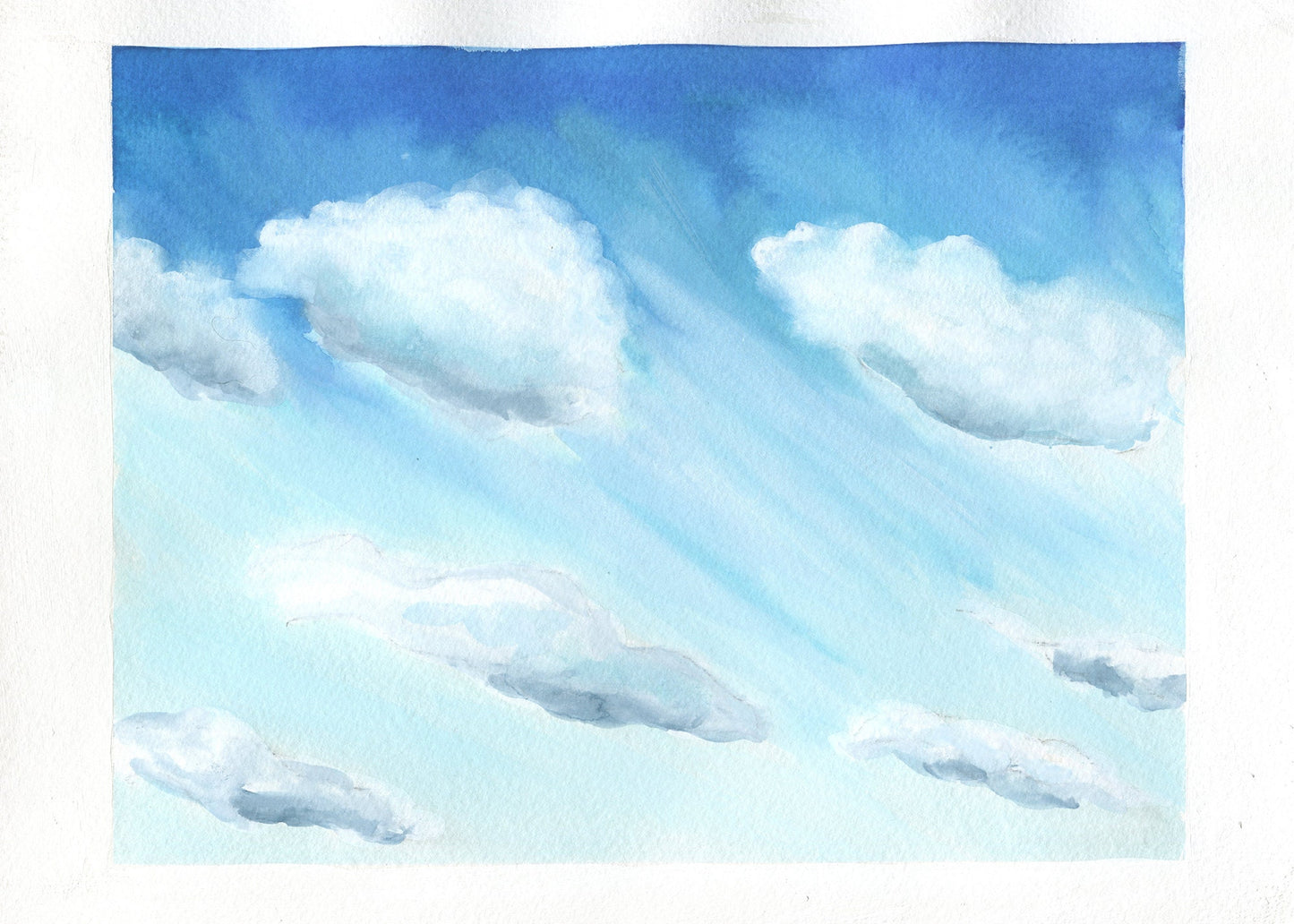 Cloudy day original watercolor landscape painting, 9x12 hand painted on paper, ready to frame, whimsical landscape wall art