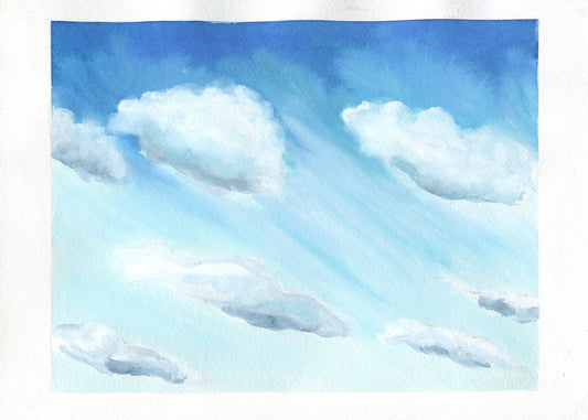 Cloudy day original watercolor landscape painting, 9x12 hand painted on paper, ready to frame, whimsical landscape wall art
