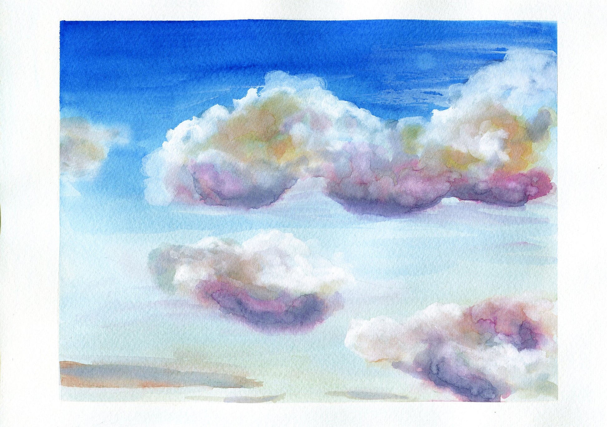 Cloudy day original watercolor landscape painting, 9x12 hand painted on paper, ready to frame, whimsical landscape wall art