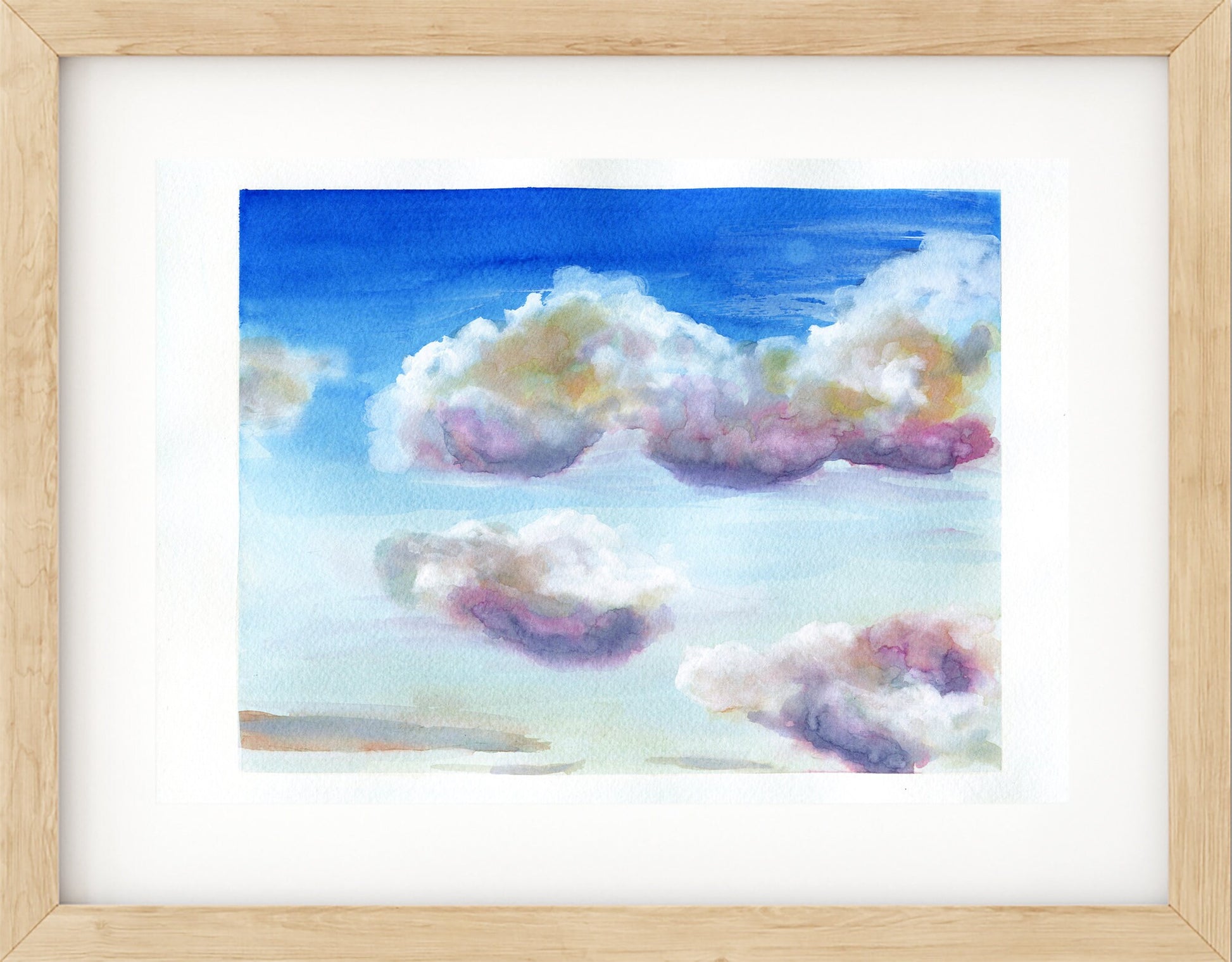 Cloudy day original watercolor landscape painting, 9x12 hand painted on paper, ready to frame, whimsical landscape wall art