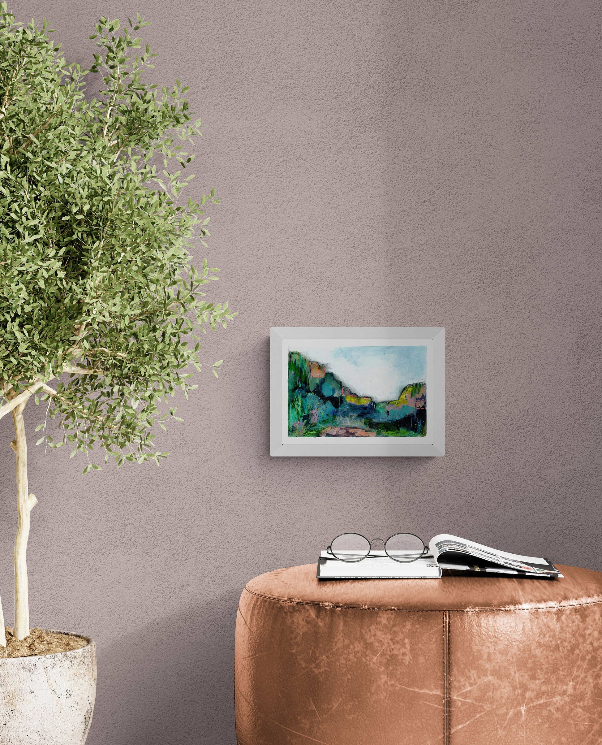 Colorful abstract landscape original painting 7x10, spring and summer forest landscape, green field acrylic painting 1 - Carved Effects
