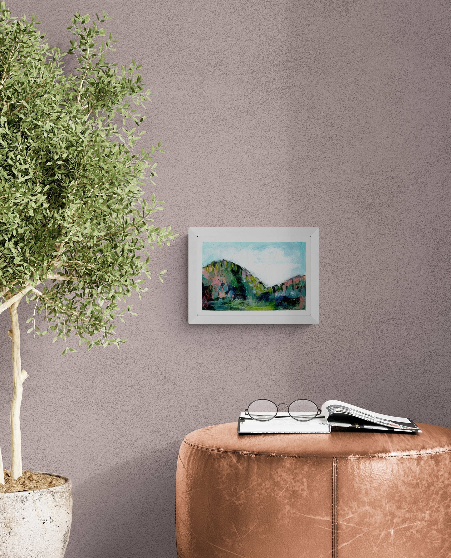 Colorful abstract landscape original painting 7x10, spring and summer forest landscape, green field acrylic painting - Carved Effects