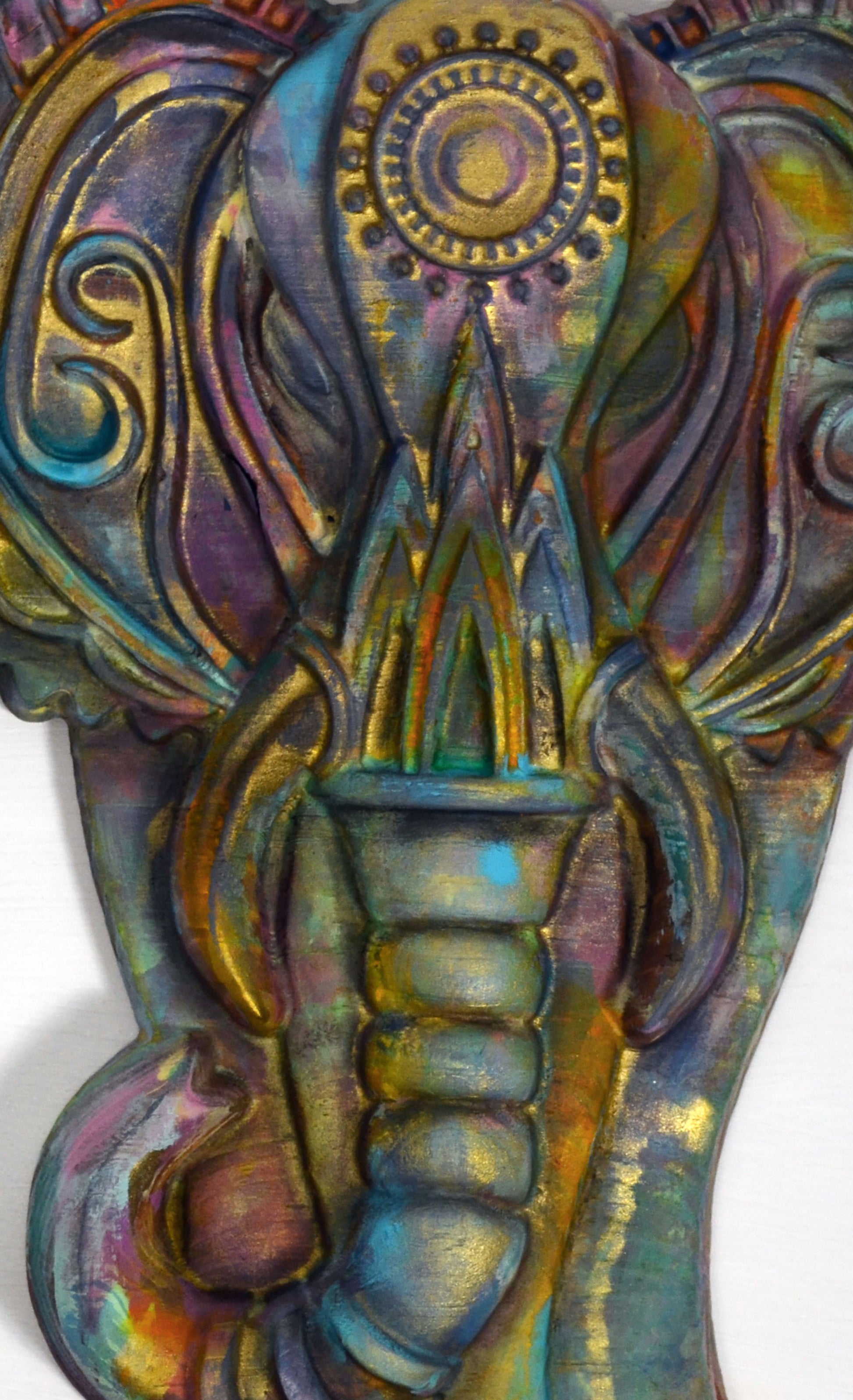 Colorful elephant hand painted 3d wood carving