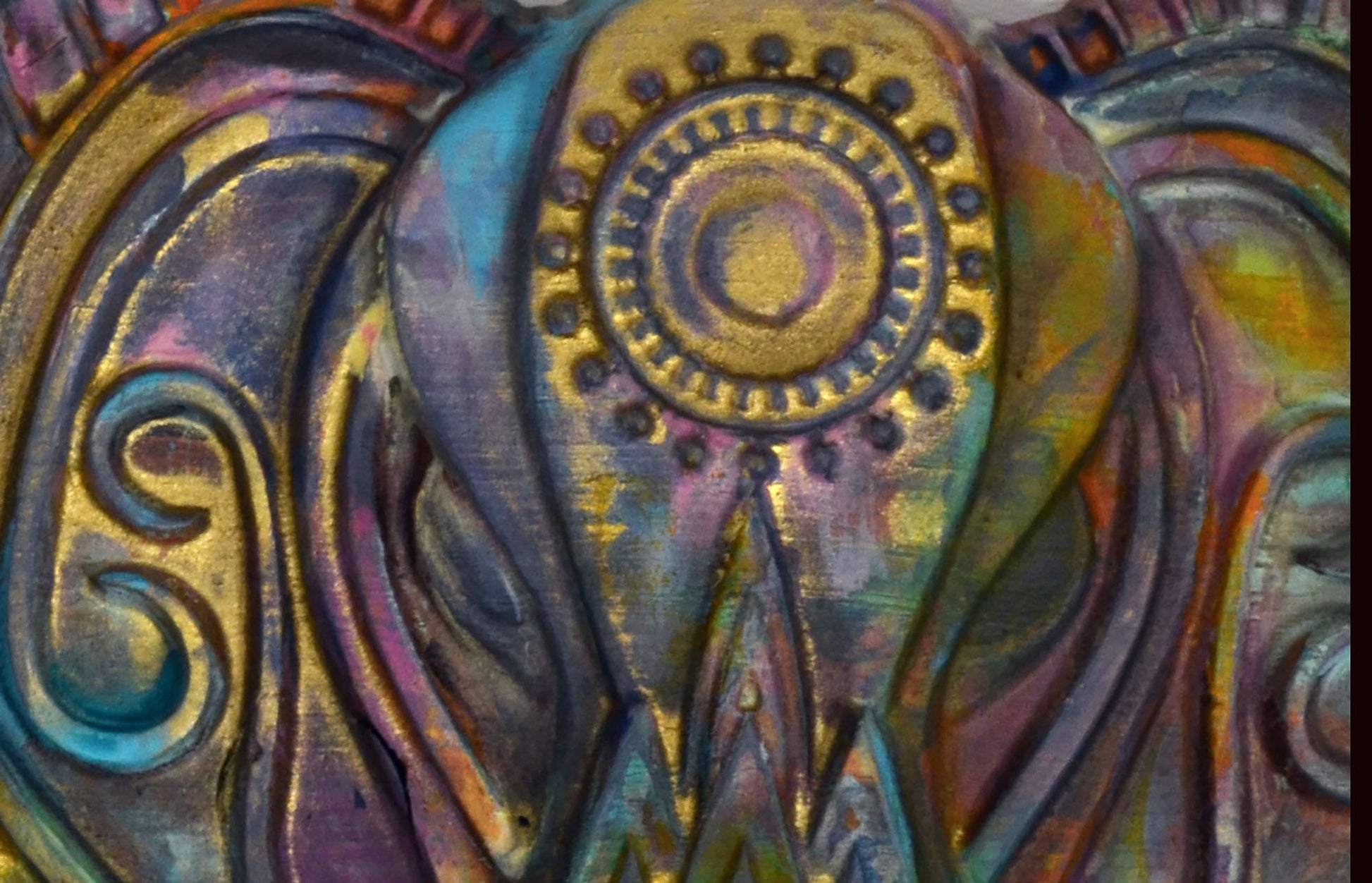 Colorful elephant wood carving