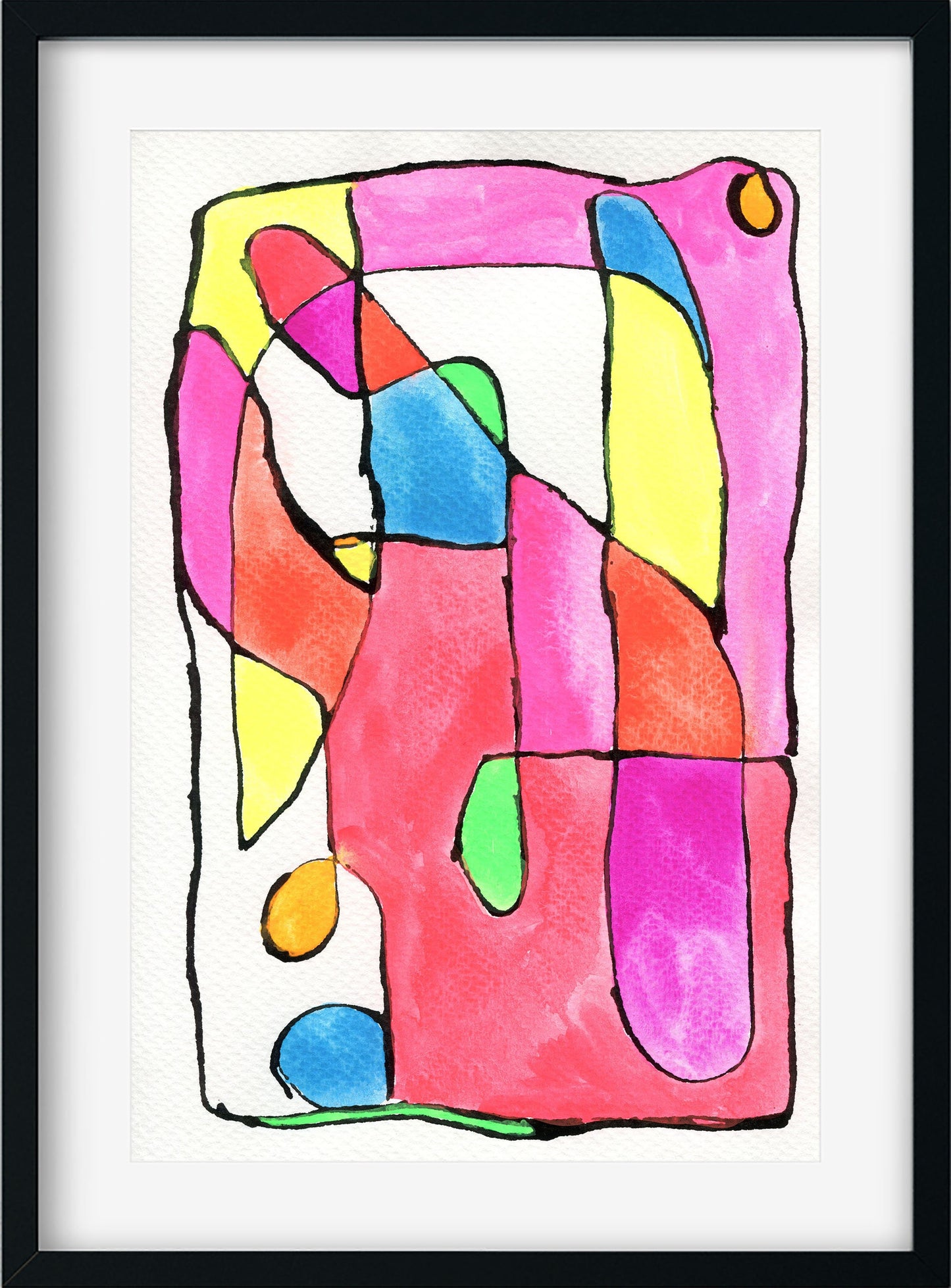 Colorful neon watercolor geometric line painting 9x12