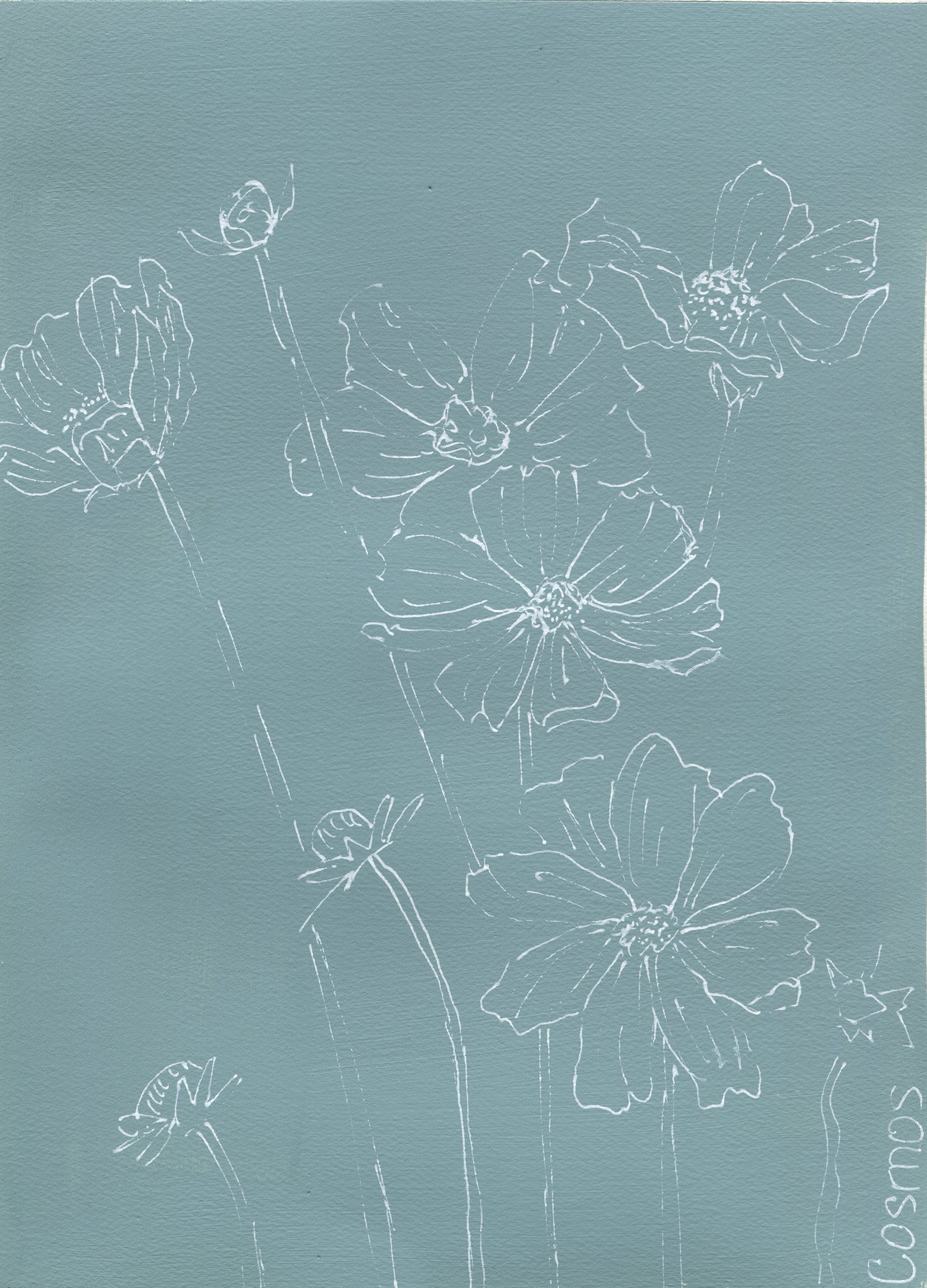 Cosmos line drawing on acrylic paint 9x12 ready to frame wall art - Carved Effects