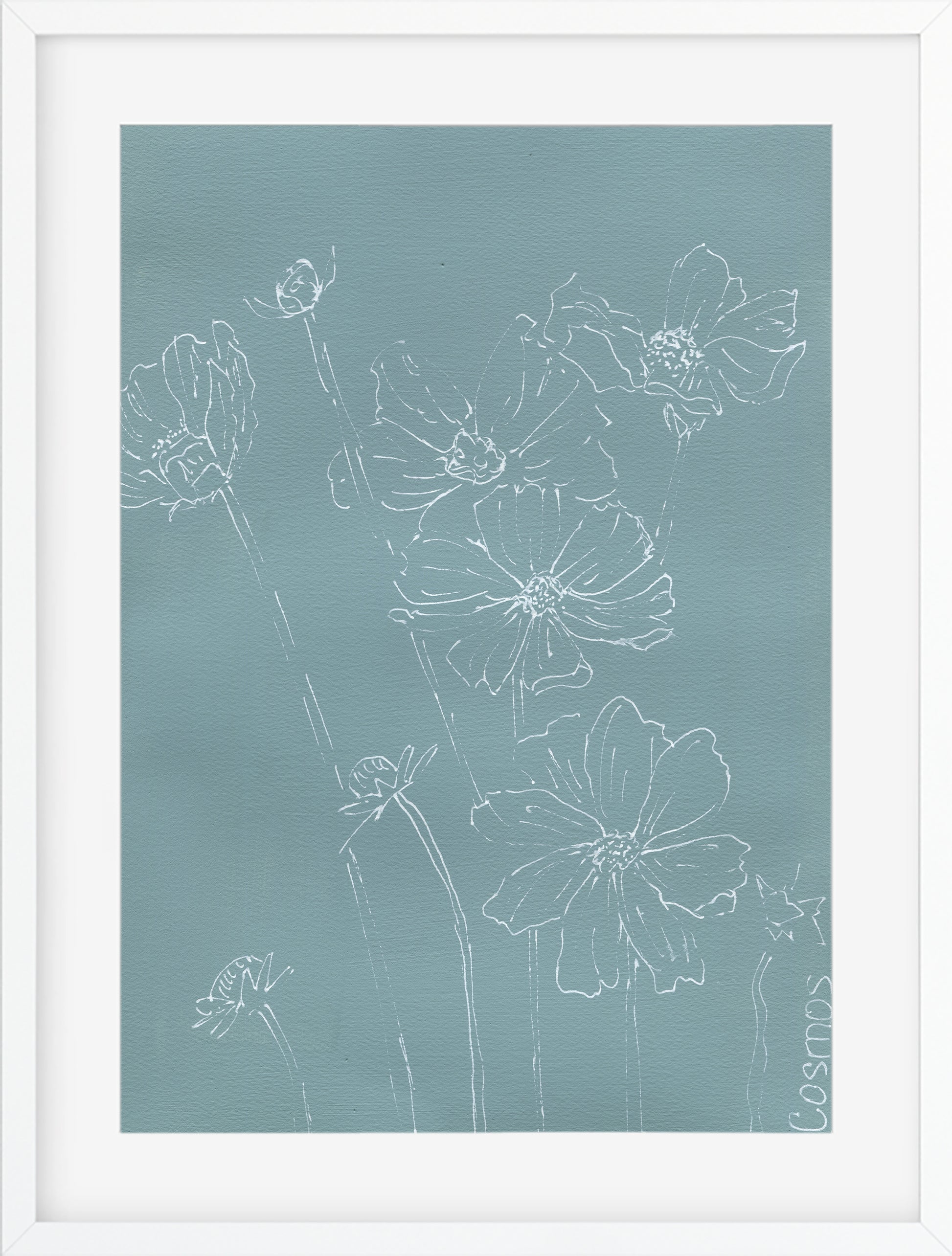 Cosmos line drawing on acrylic paint 9x12 ready to frame wall art - Carved Effects