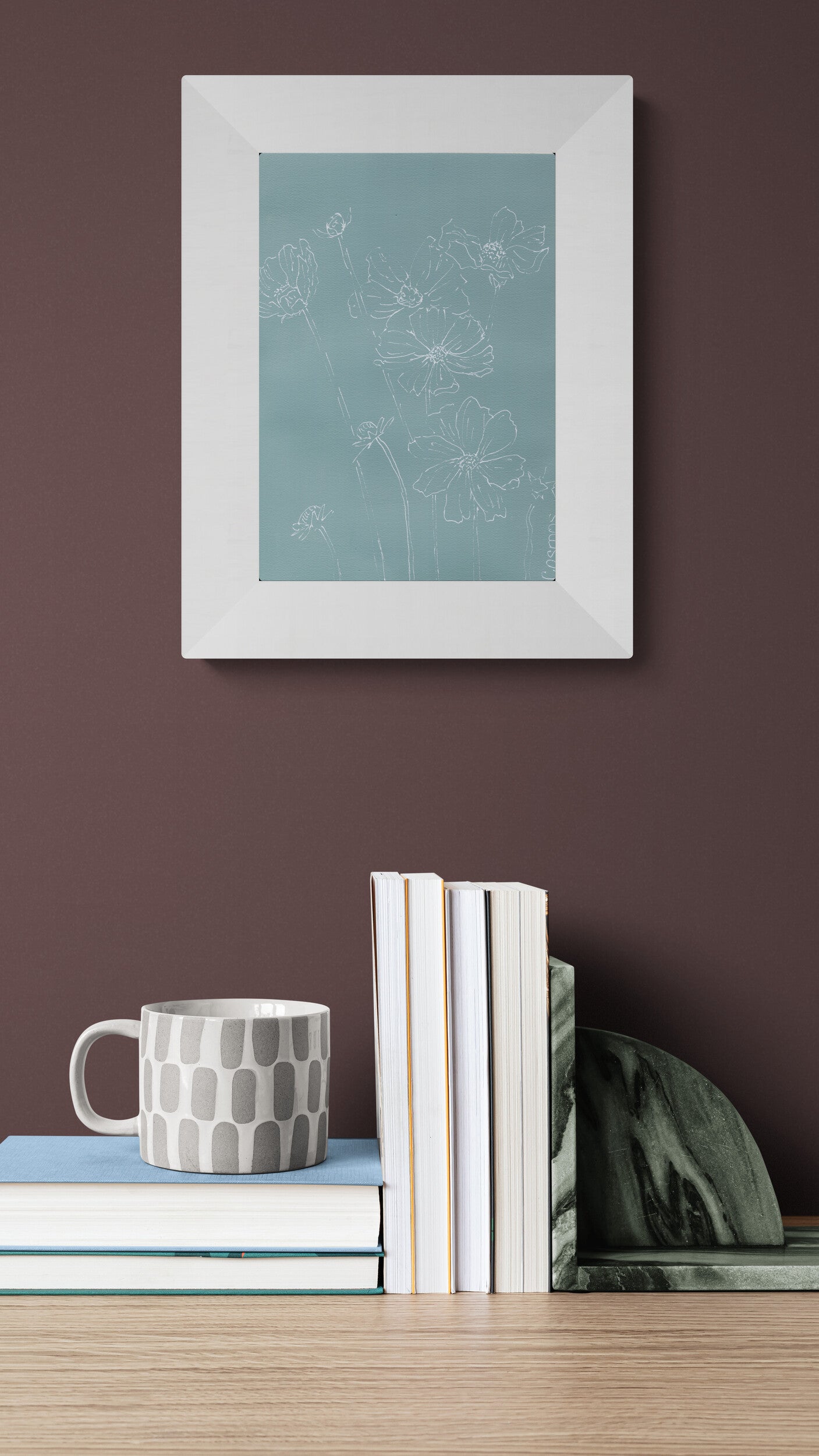 Cosmos line drawing on acrylic paint 9x12 ready to frame wall art - Carved Effects