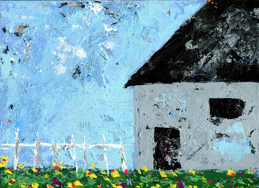 Country house acrylic painting on canvas 9x12x.5, farmhouse painting, Americana home decor, canvas wall art - Carved Effects
