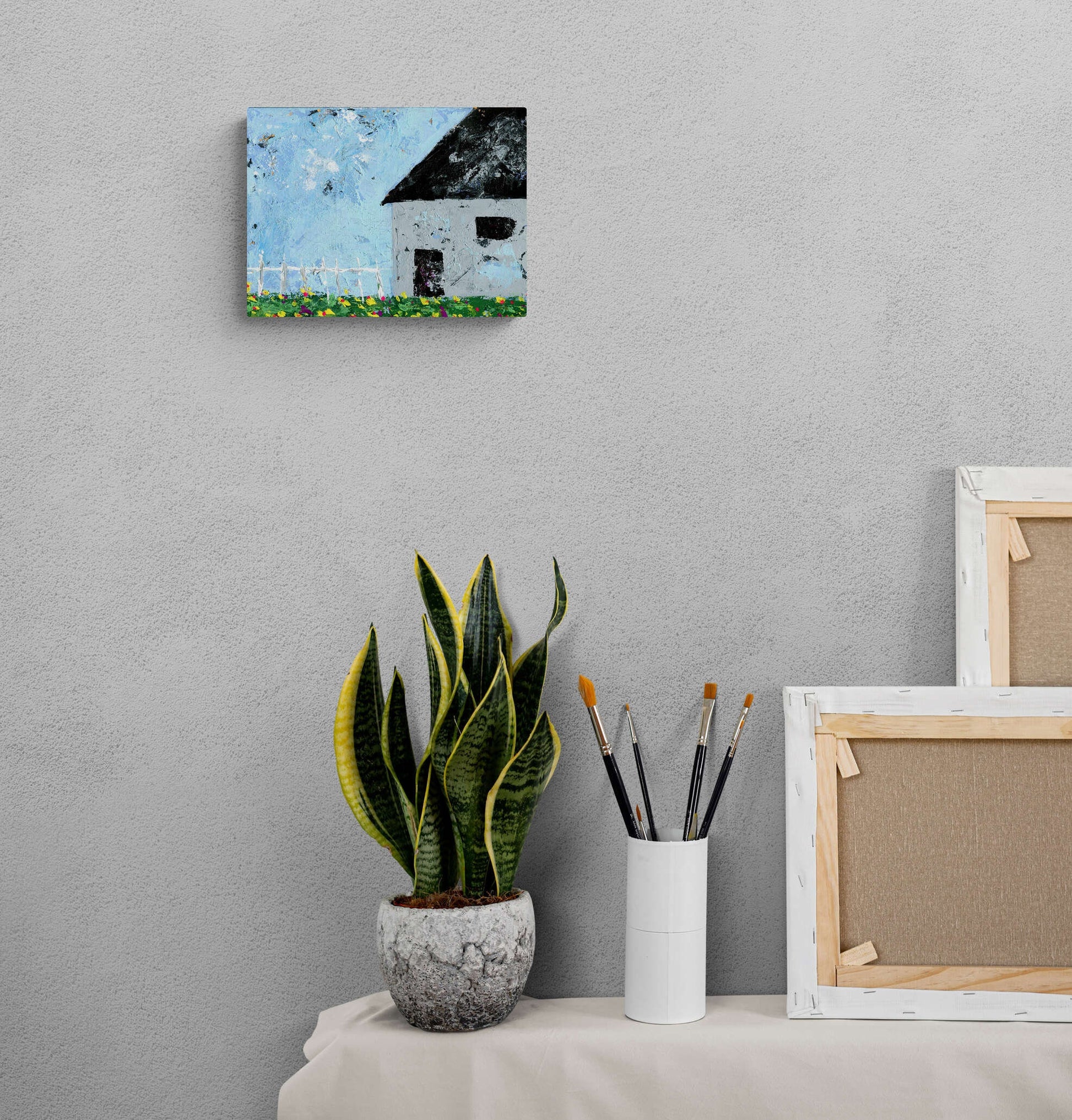 Country house acrylic painting on canvas 9x12x.5, farmhouse painting, Americana home decor, canvas wall art - Carved Effects