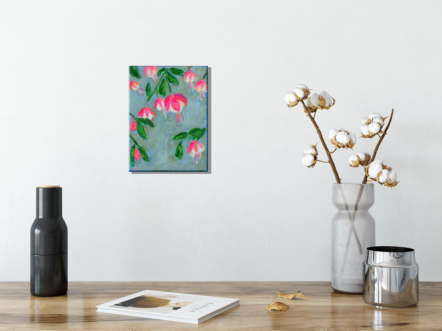 Delicate honeysuckle blooms acrylic painting on canvas 9x12 - carved effects