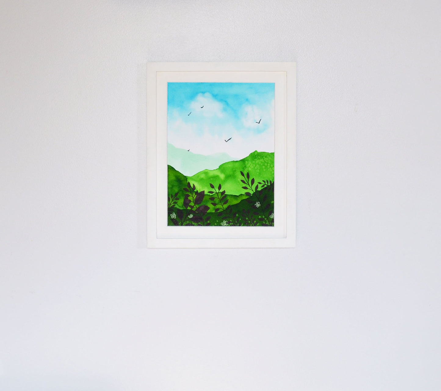 Dreamy green landscape watercolor painting 9x12, original landscape wall art ready to frame - Carved Effects