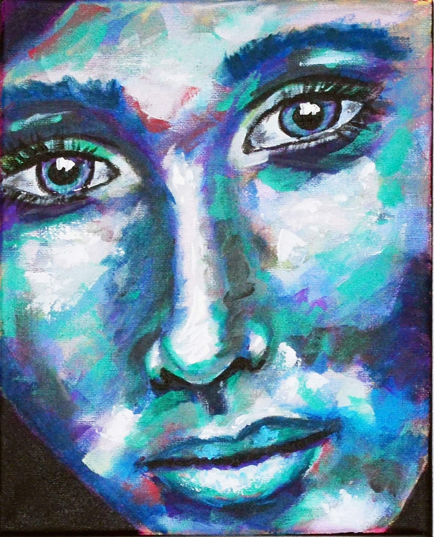 Expressive female face hand painted acrylic painting on canvas 8x10, gallery wall acrylic wall art, bold wall art - Carved Effects