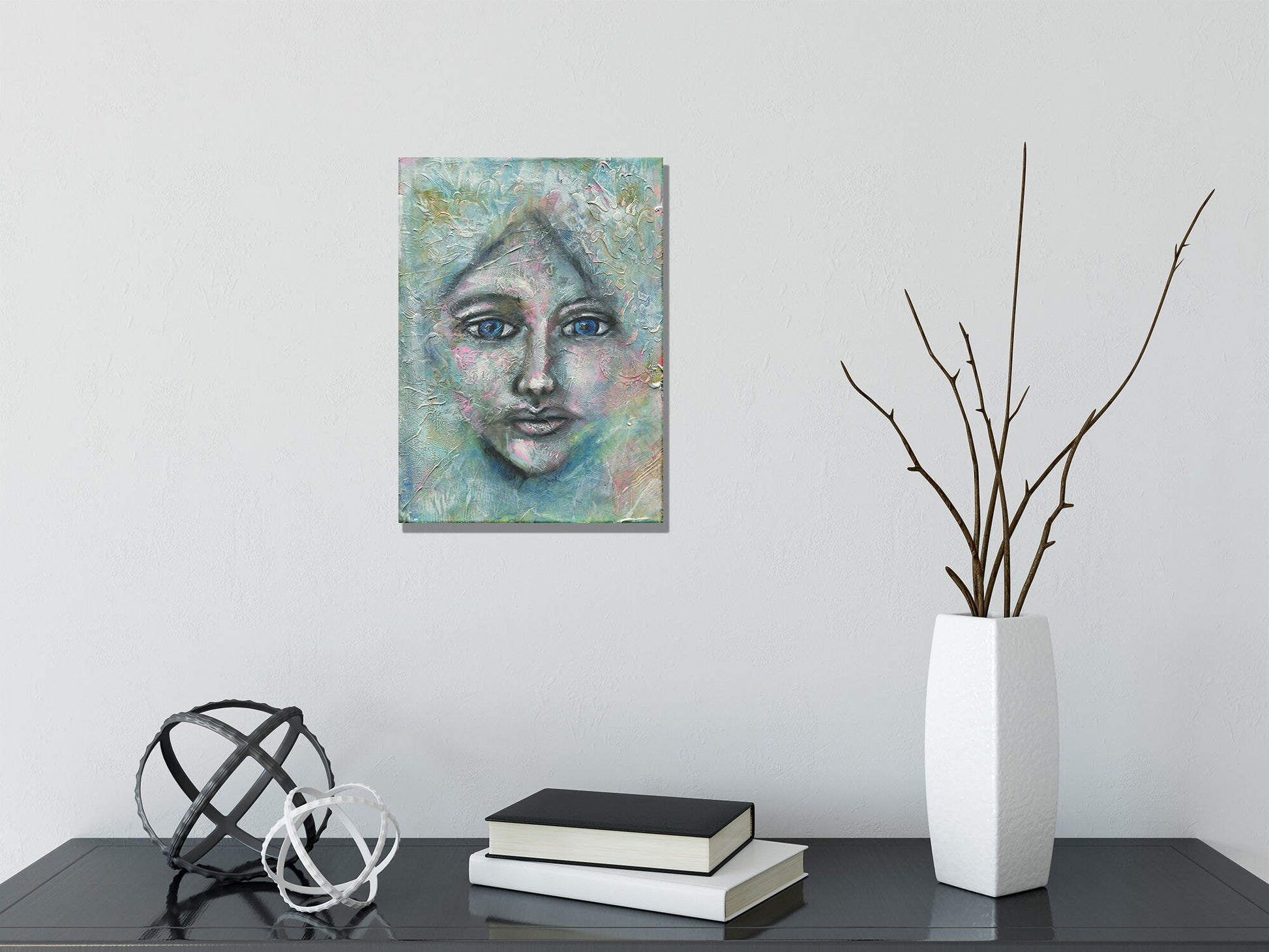 Expressive female face hand painted watercolor and acrylic painting on canvas 9x12, mixed media abstract original painting on canvas - Carved Effects