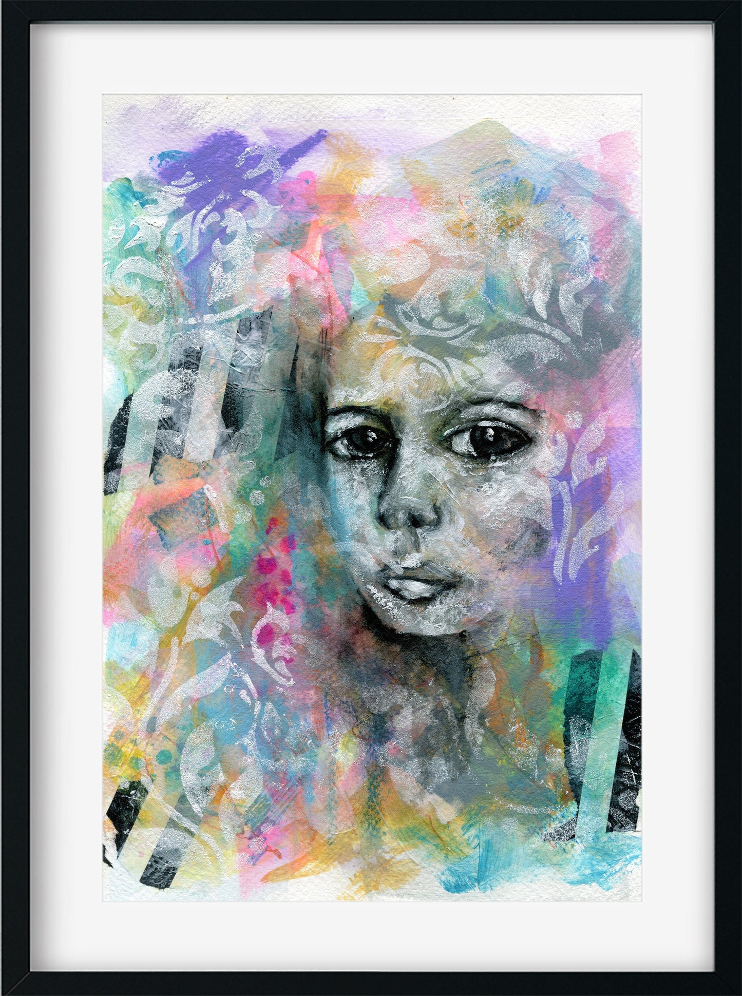 Expressive female portrait mixed media
