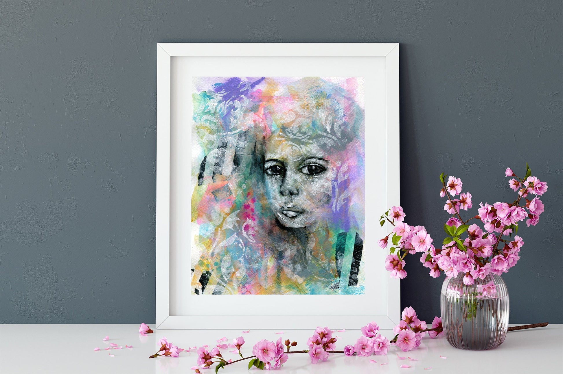 Expressive female portrait mixed media