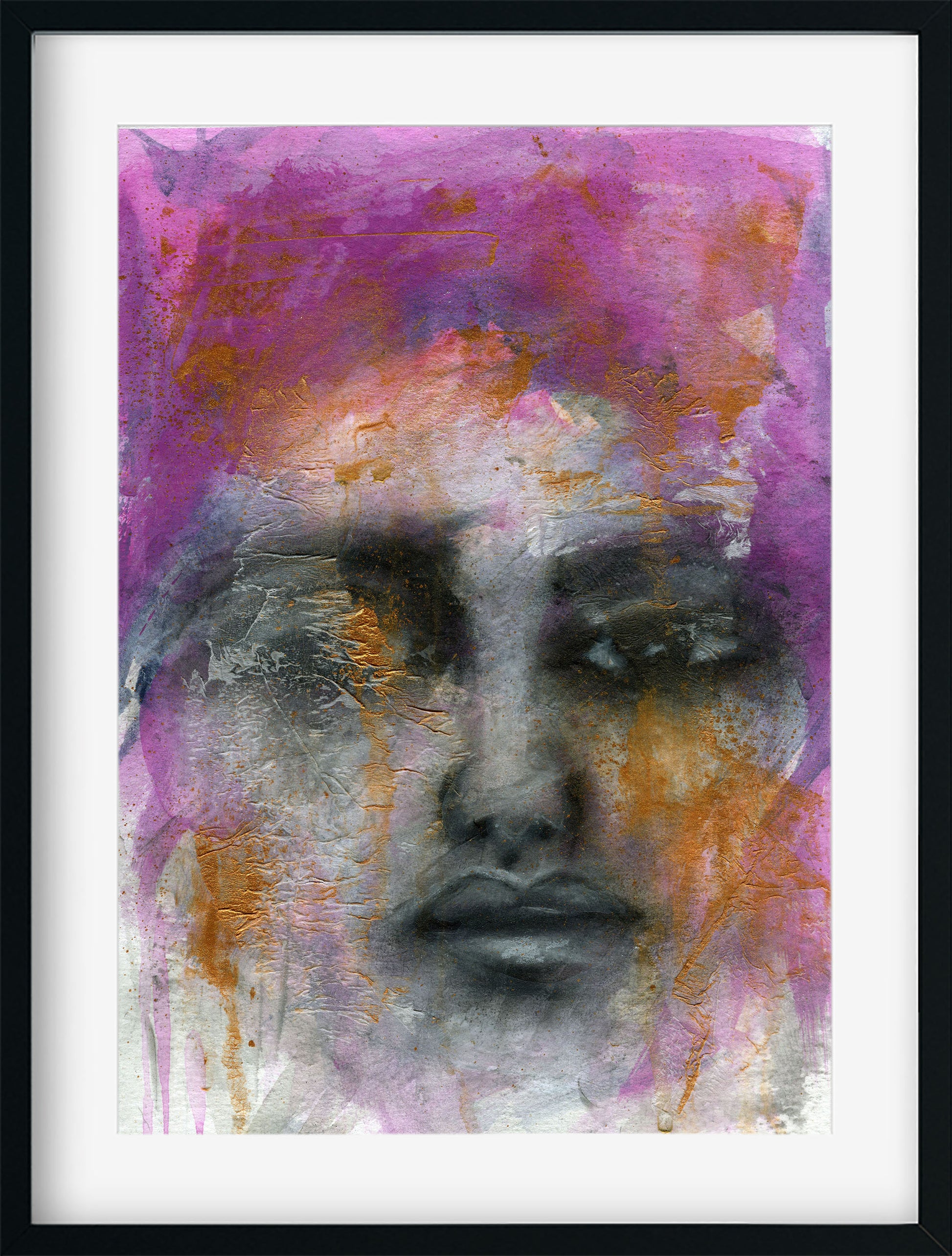 Expressive female portrait mixed media painting 9x12