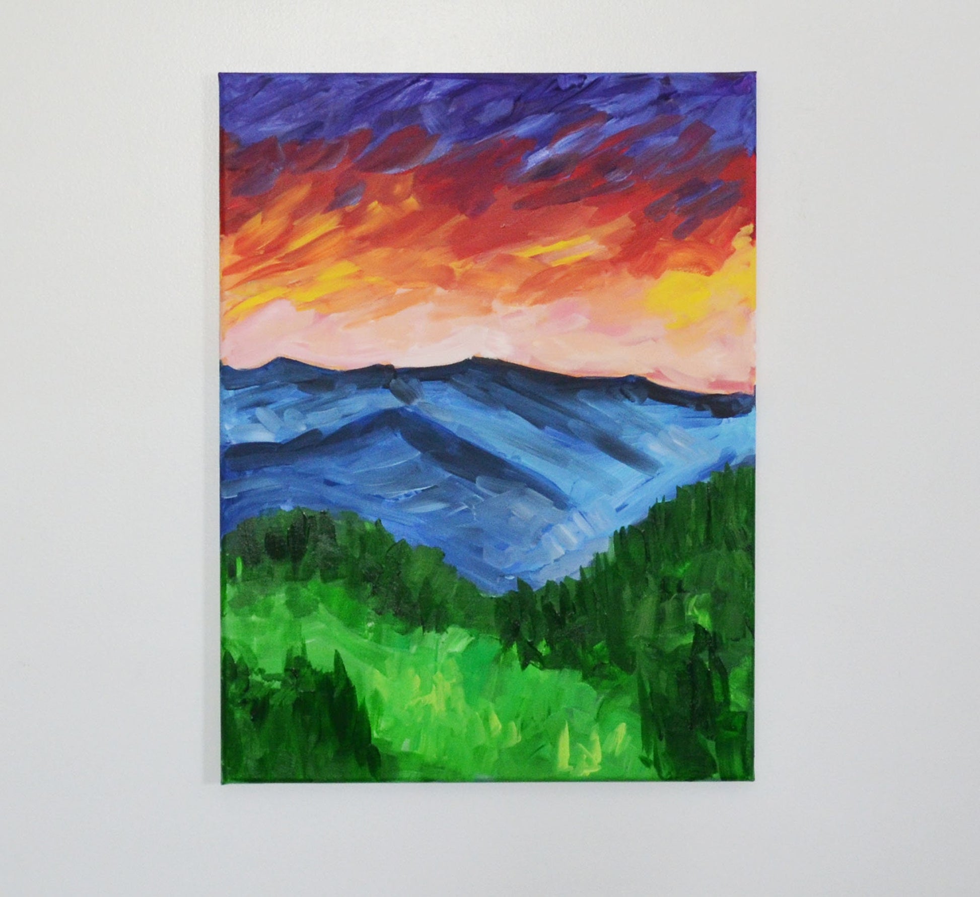 Expressive mountain landscape acrylic painting 