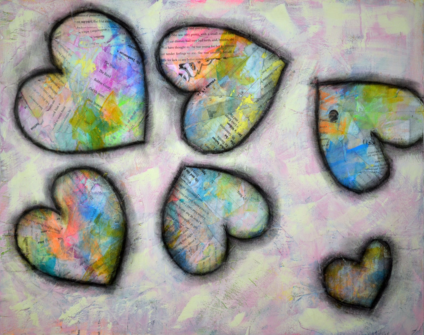 Expressive textured heart art watercolor and acrylic painting