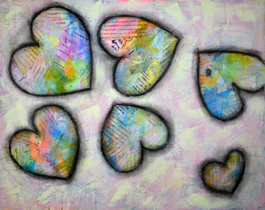 Expressive textured heart art watercolor and acrylic painting