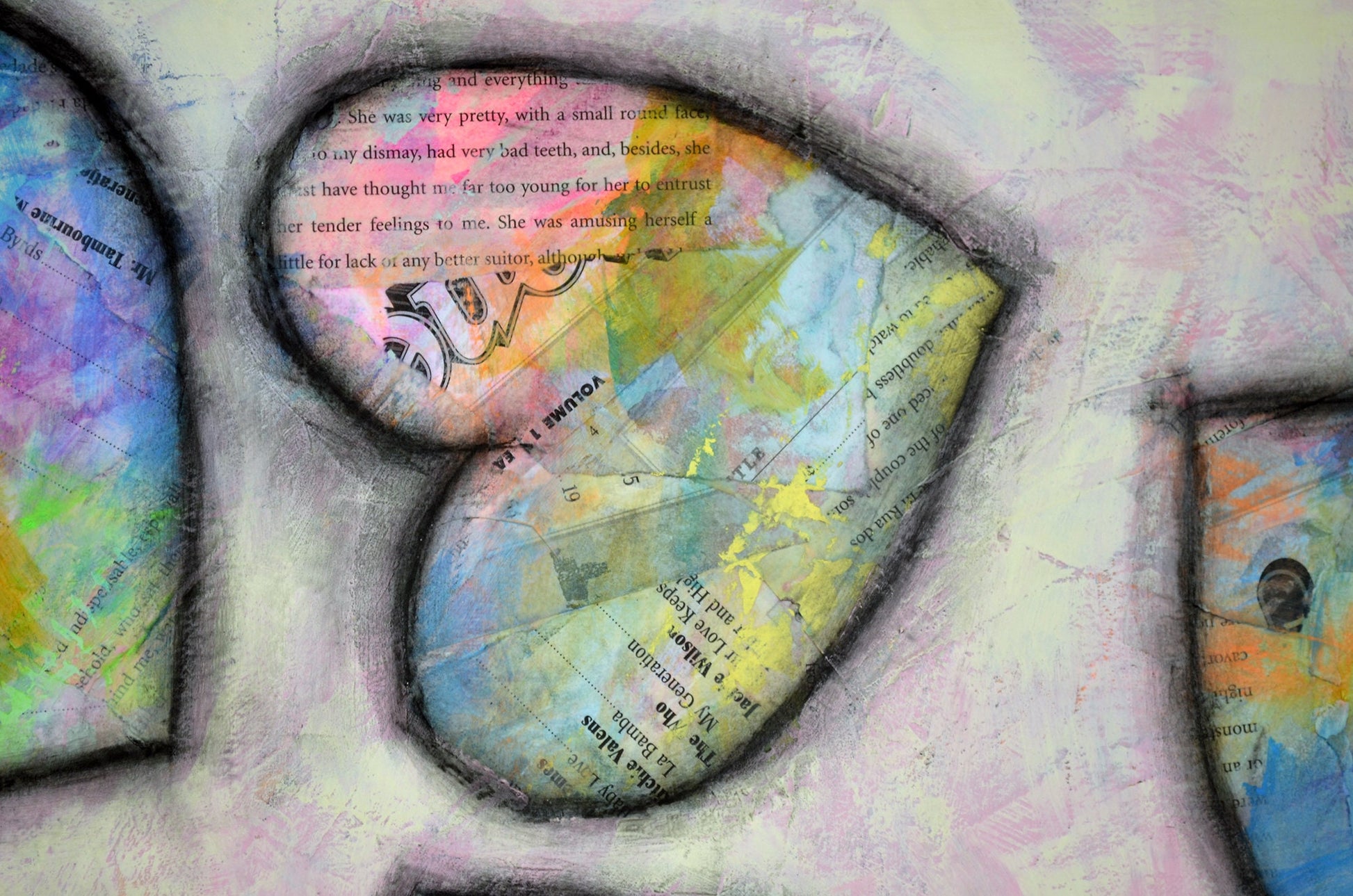 Expressive textured heart art watercolor and acrylic painting