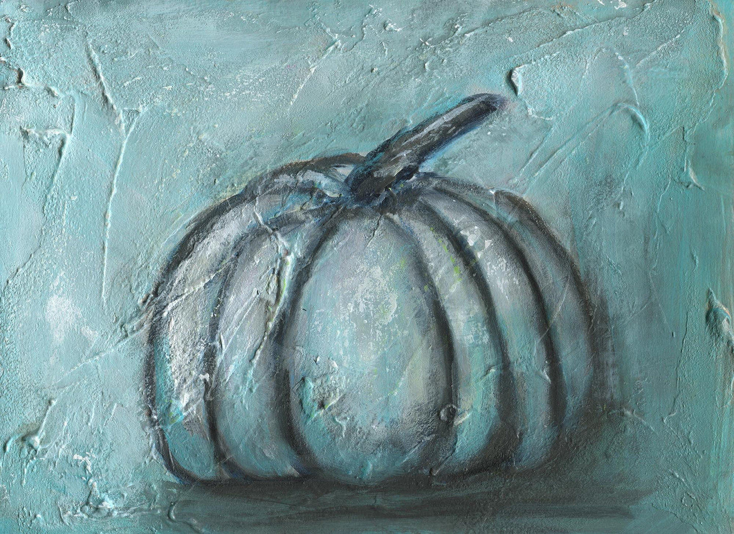 Fall blue pumpkin mixed media painting on watercolor board 9x12, fall decorations, fall home decor
