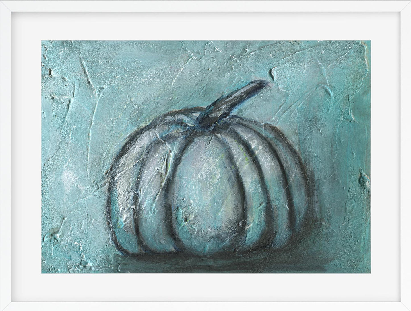 Fall blue pumpkin mixed media painting on watercolor board 9x12, fall decorations, fall home decor