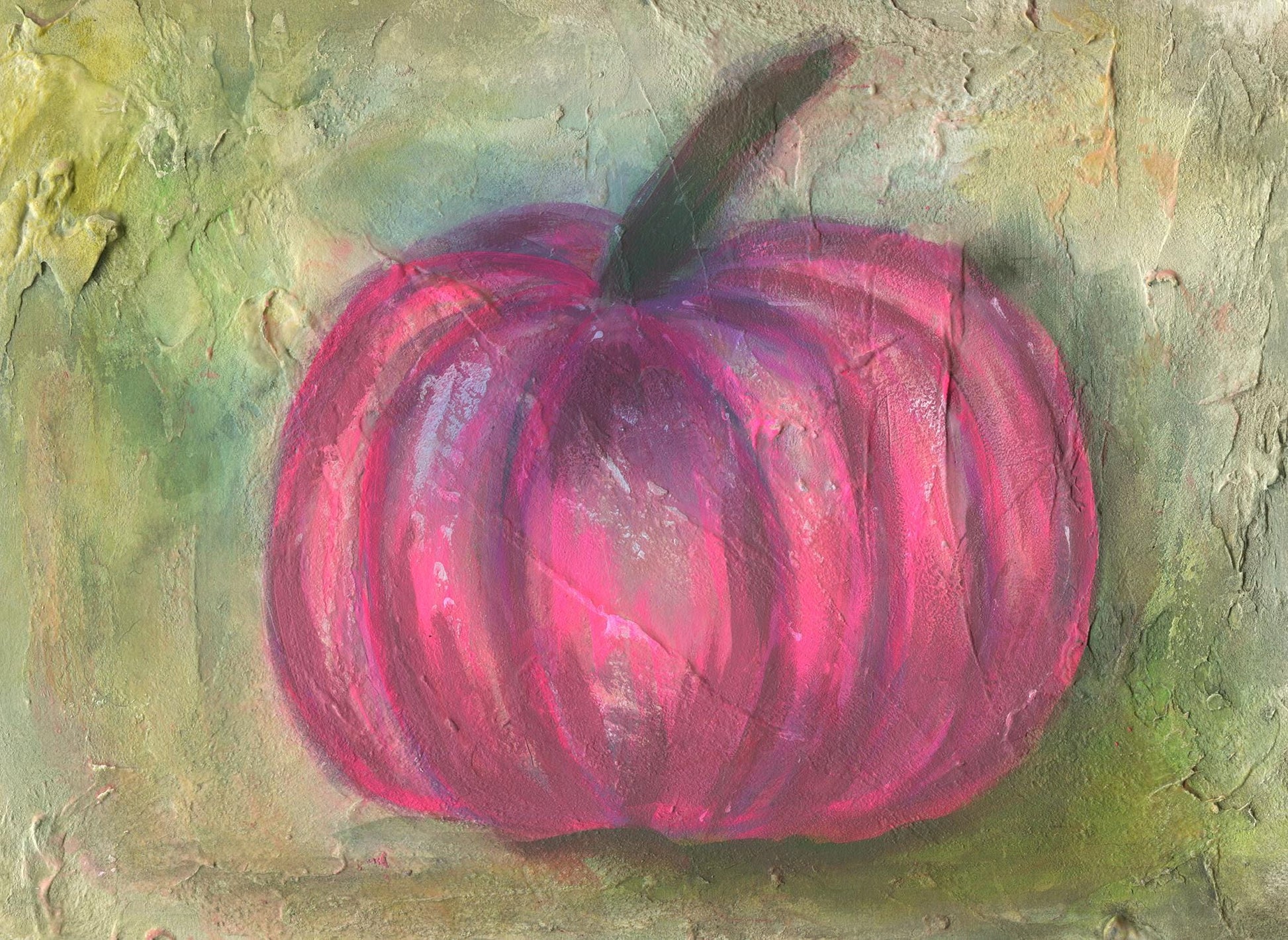 Fall pink pumpkin mixed media painting on watercolor board 9x12, fall decorations, fall home decor