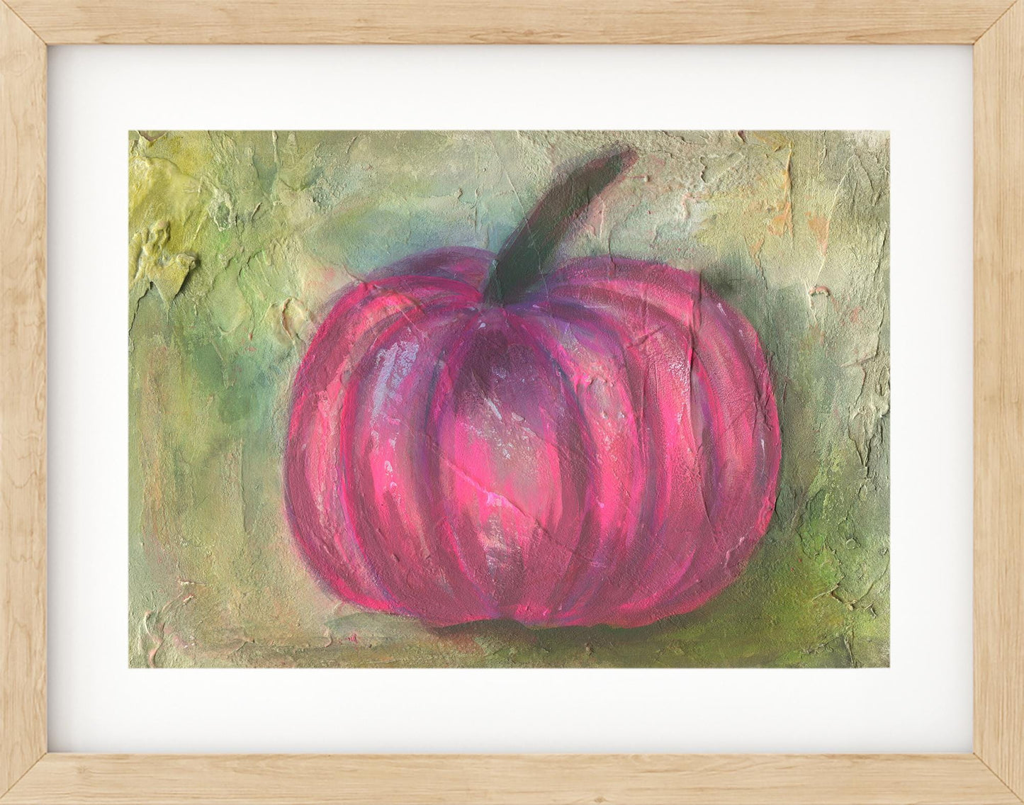 Fall pink pumpkin mixed media painting on watercolor board 9x12, fall decorations, fall home decor
