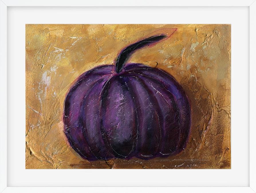 Fall purple pumpkin mixed media painting on watercolor board 9x12, fall decorations, fall home decor