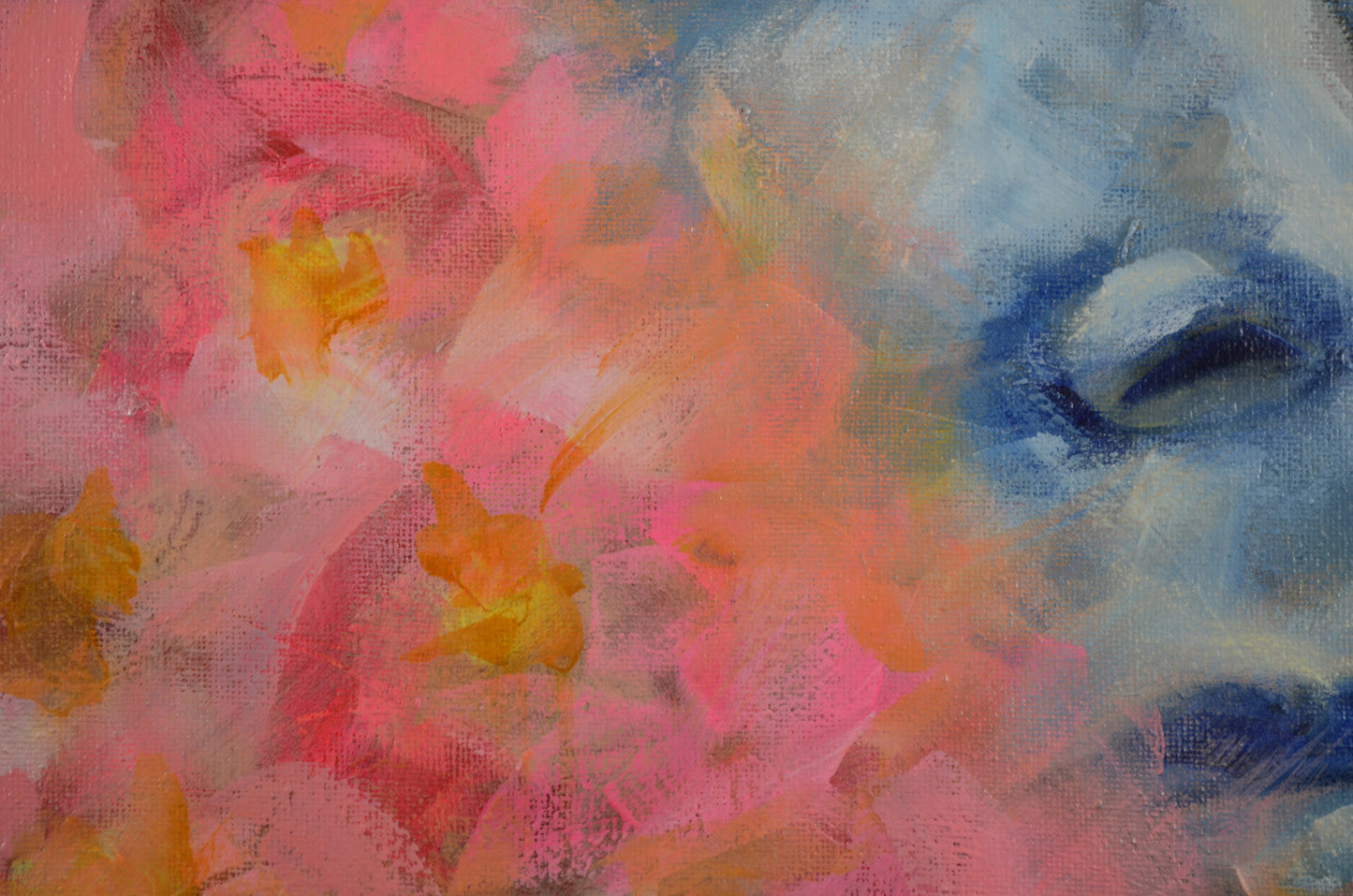 Female face with abstract flowers acrylic painting on canvas