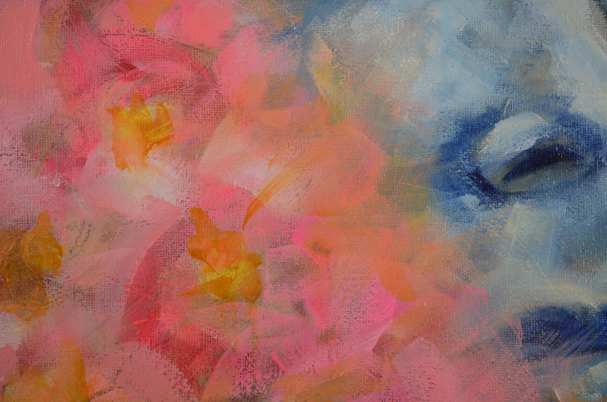 Female face with abstract flowers acrylic painting on canvas