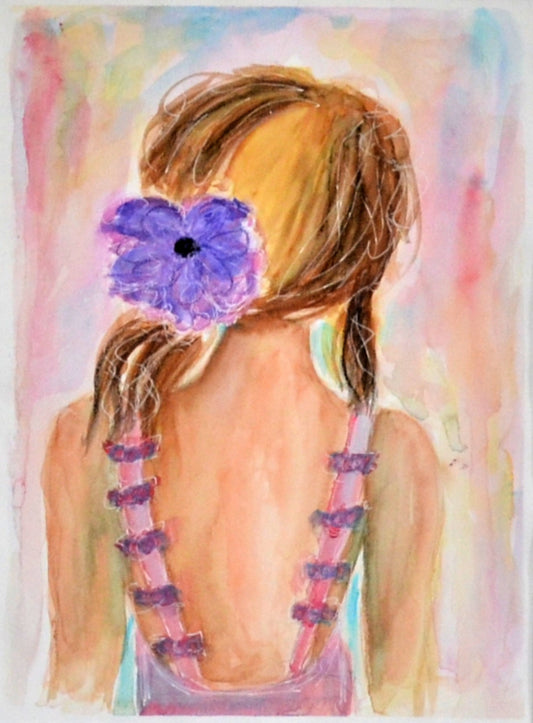 A hand-painted original watercolor painting of a female figure 