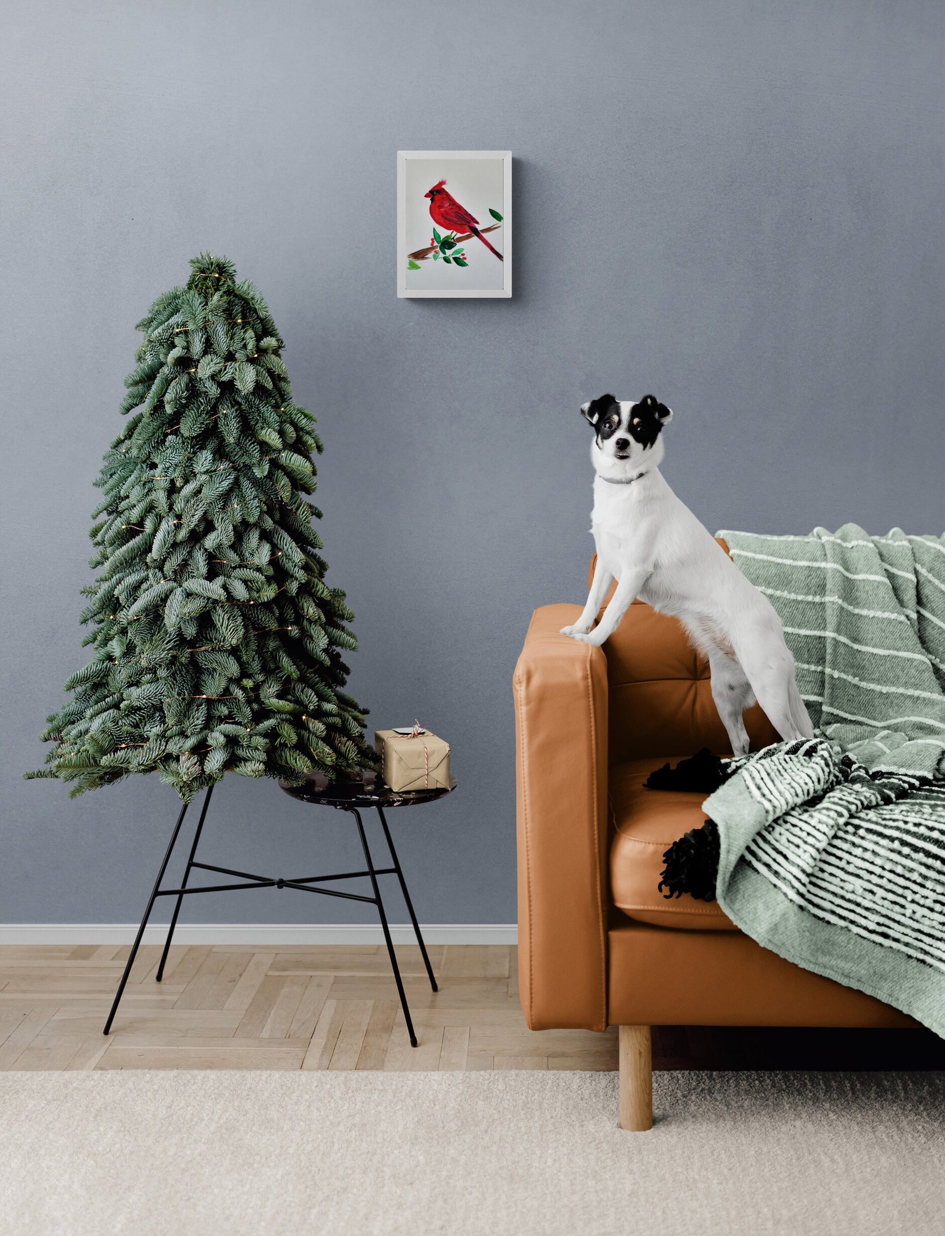 Festive holiday cardinal watercolor painting