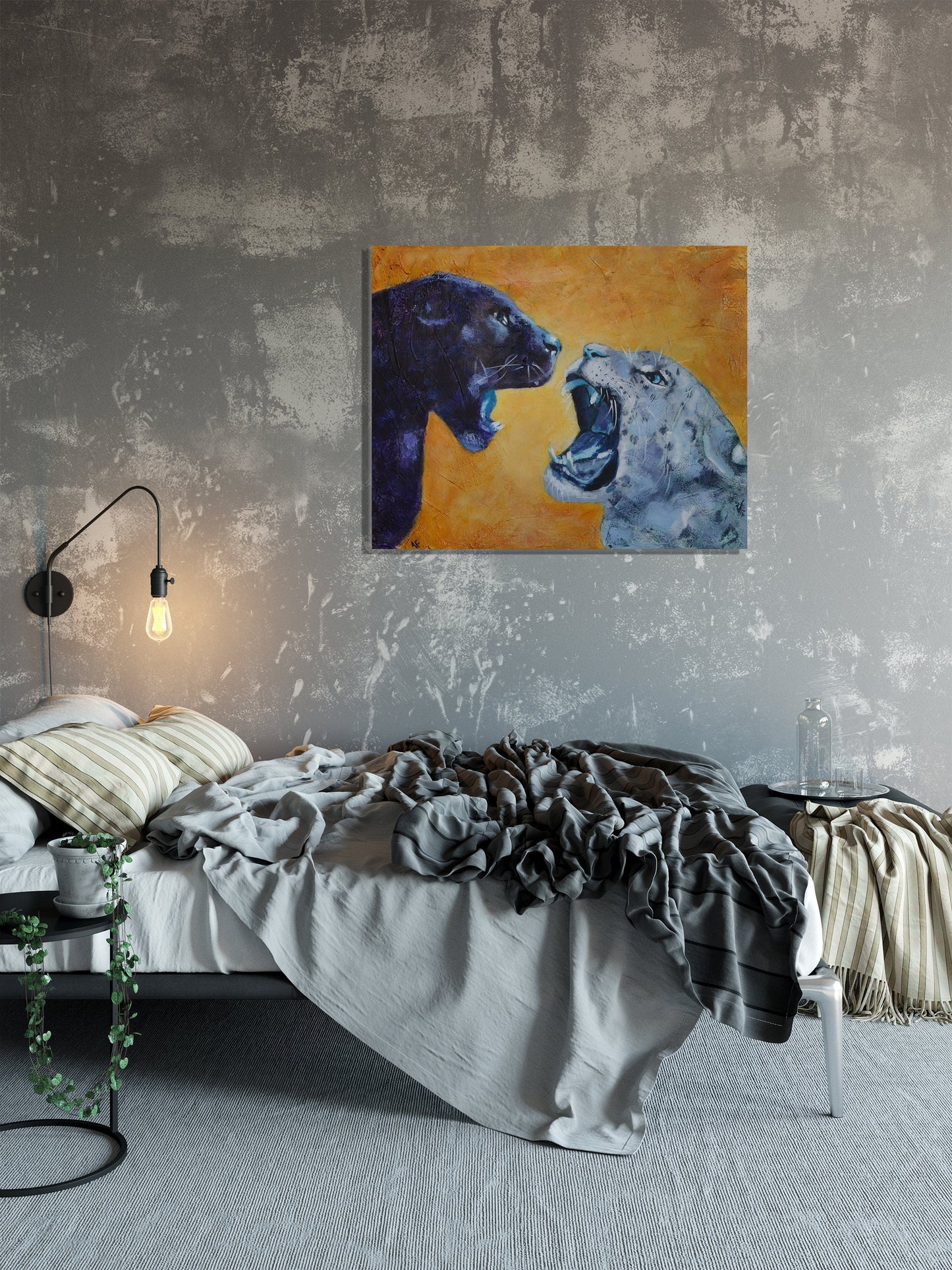 Fierce leopard faces original acrylic painting on canvas