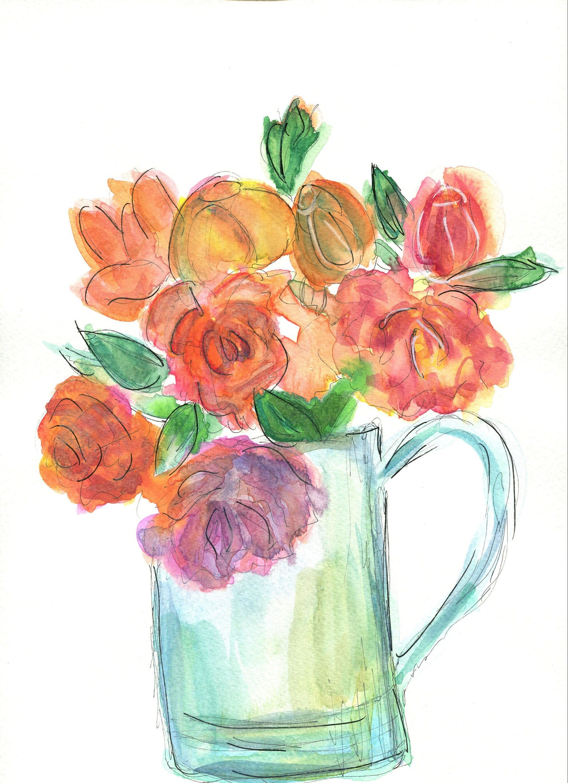 Flower bouquet in a water pitcher