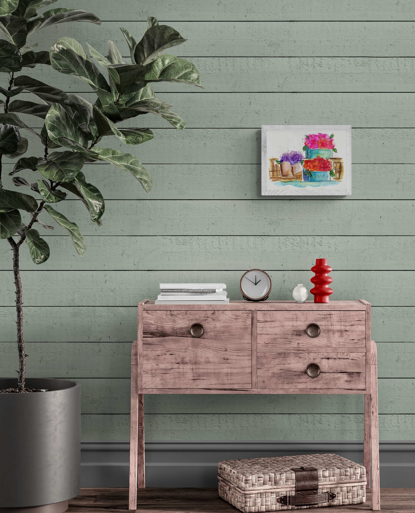 Flower boxes hand painted watercolor painting