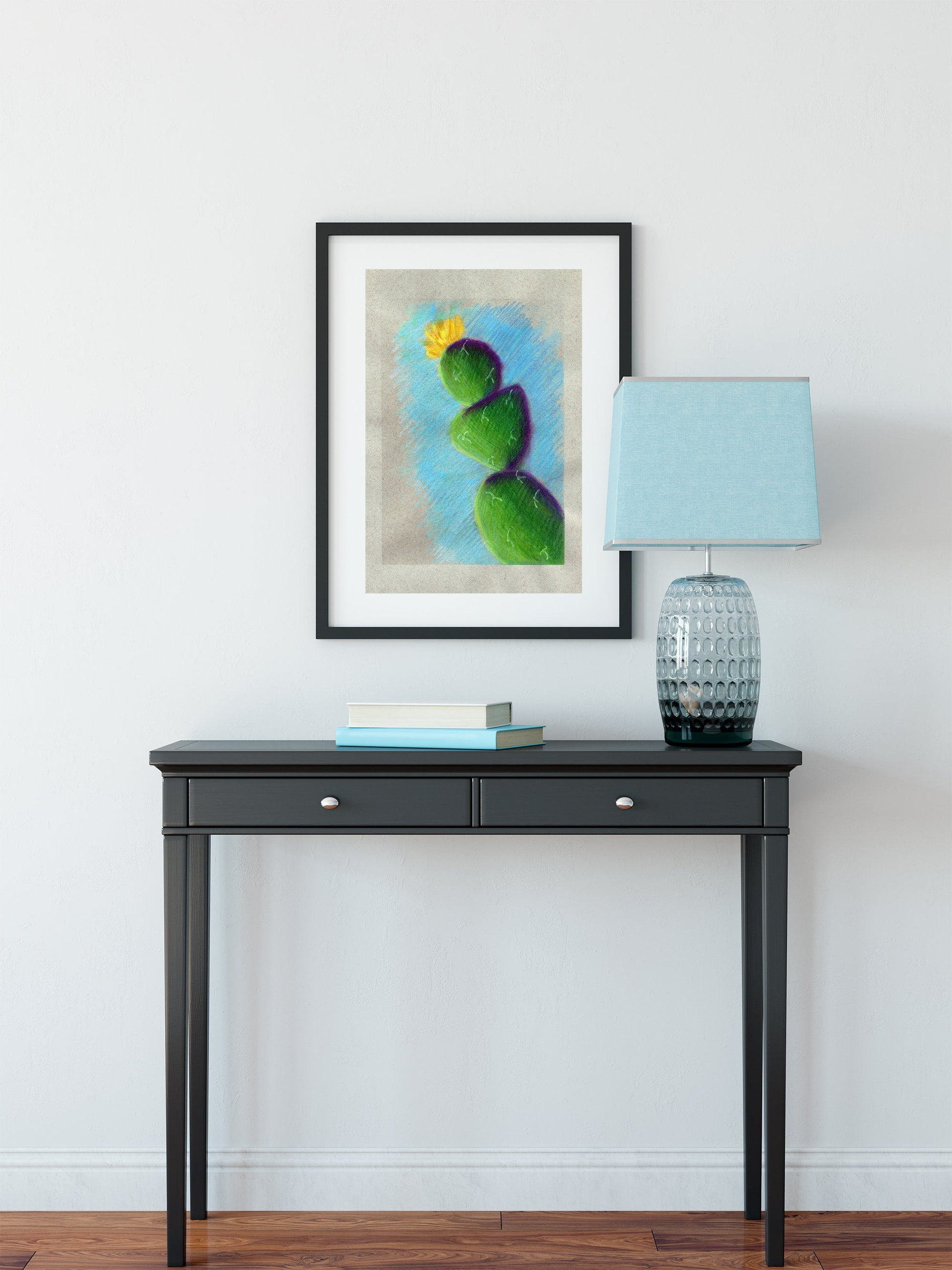 Flowering cactus soft pastel and colored pencil drawing