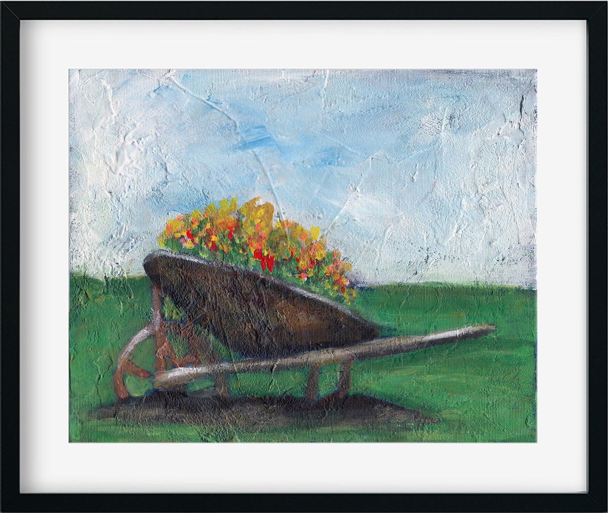 Flowers in a wheelbarrow painting