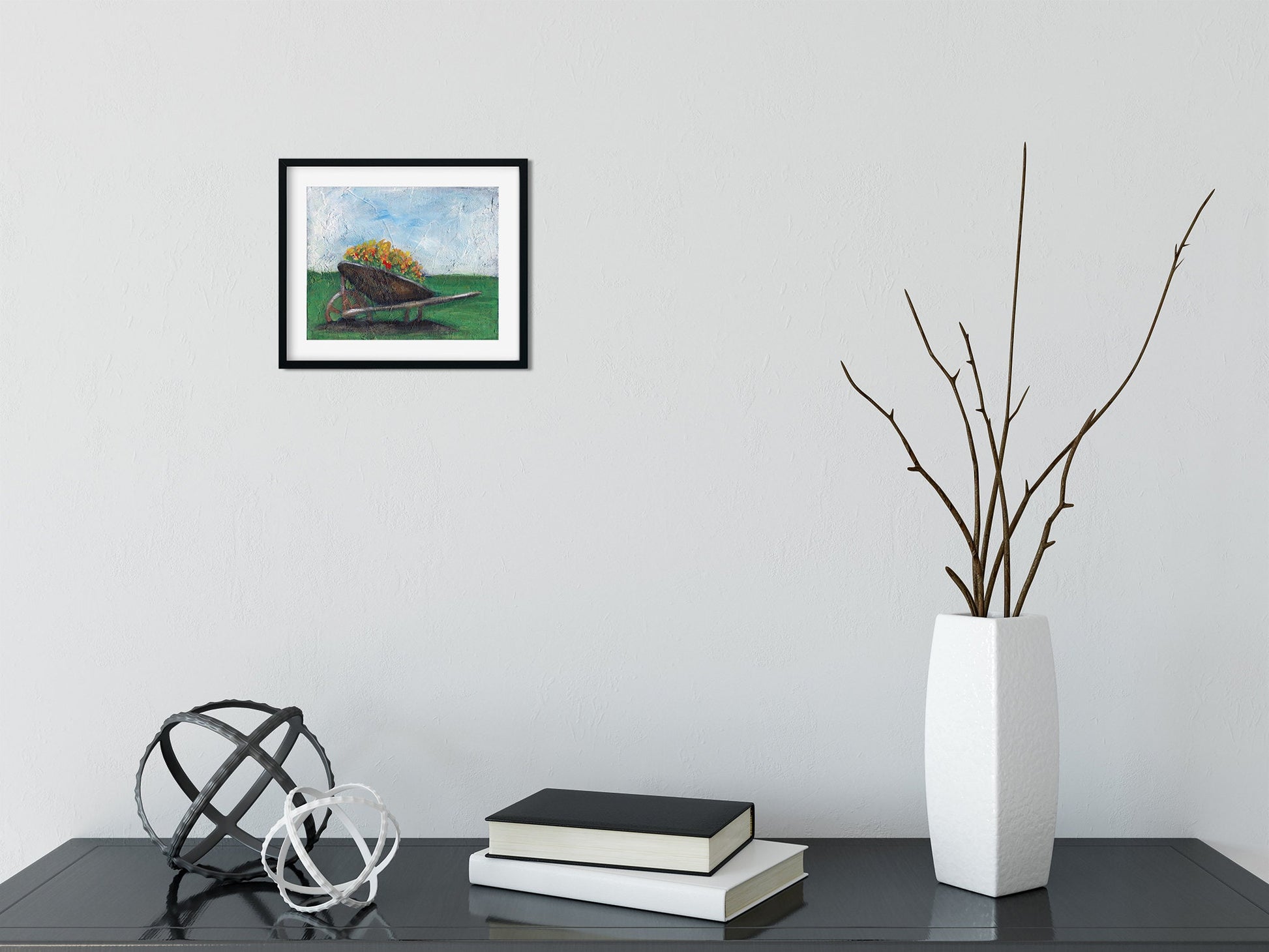 Flowers in a wheelbarrow painting