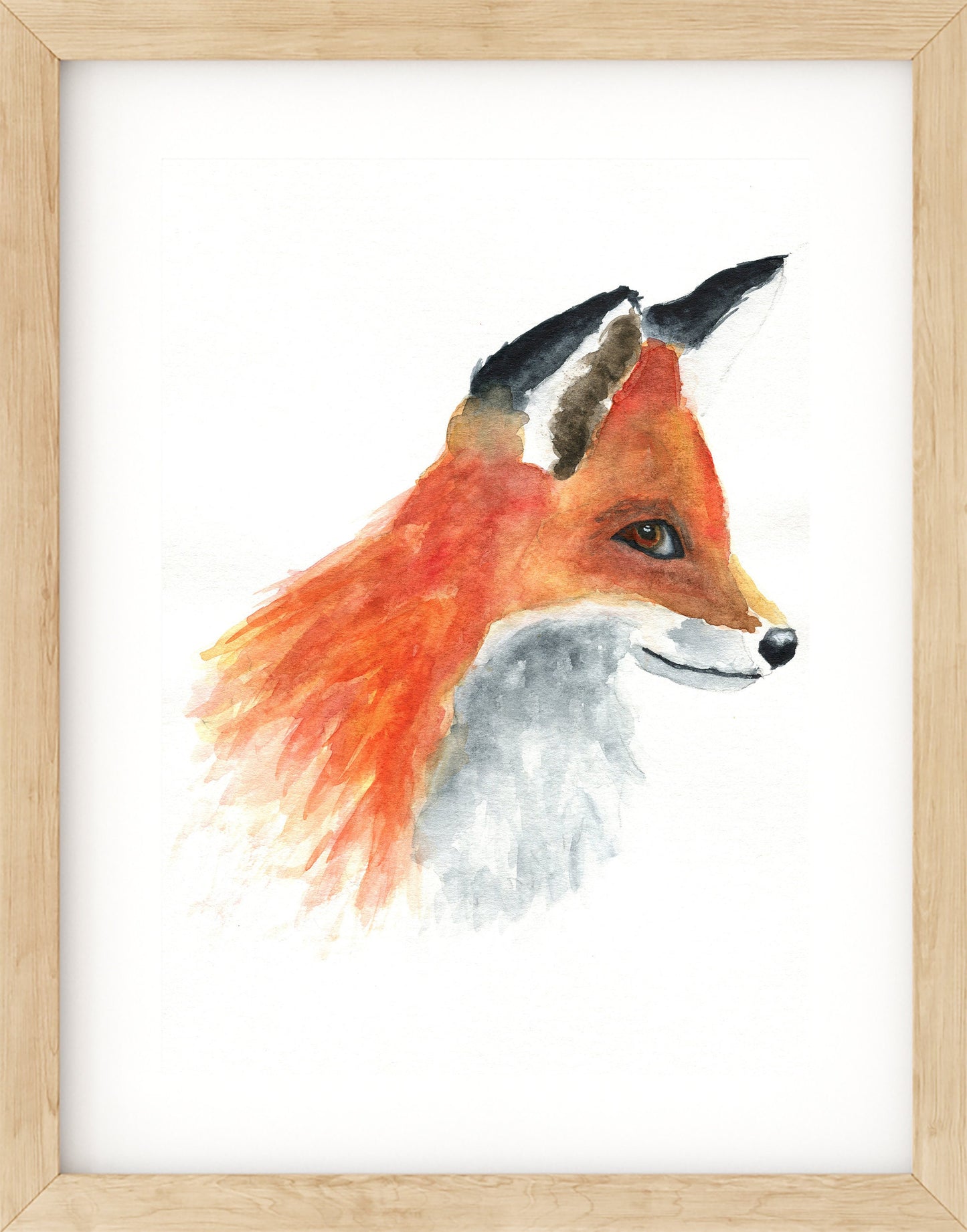 Fox hand painted watercolor painting 9x12