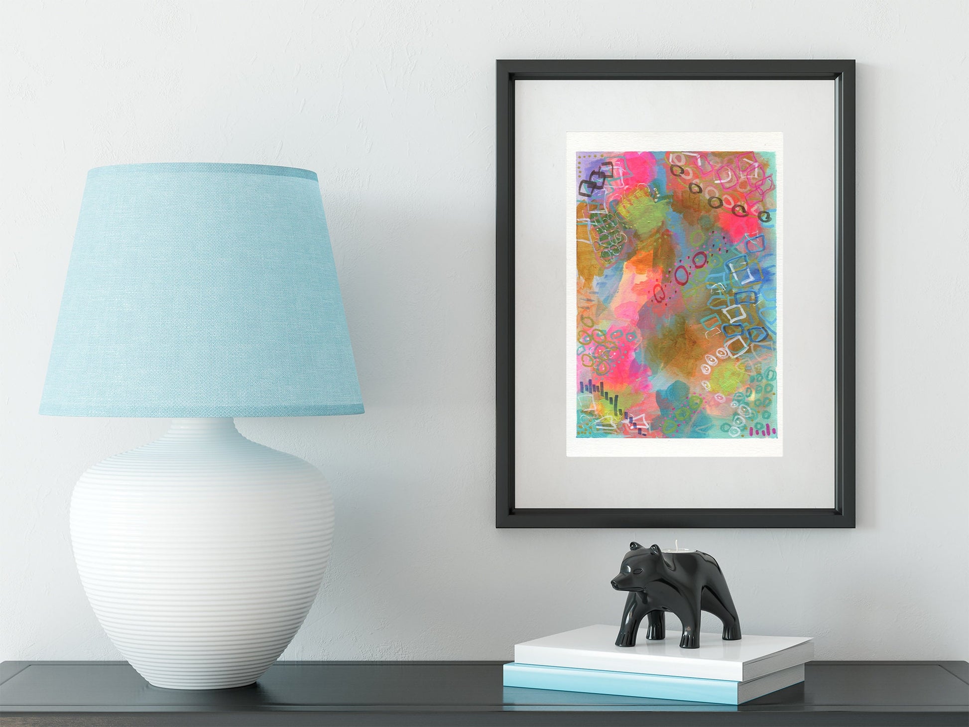 Abstract flower garden mixed media and watercolor painting 9x12, original hand painted art on paper, funky wall art - Carved Effects