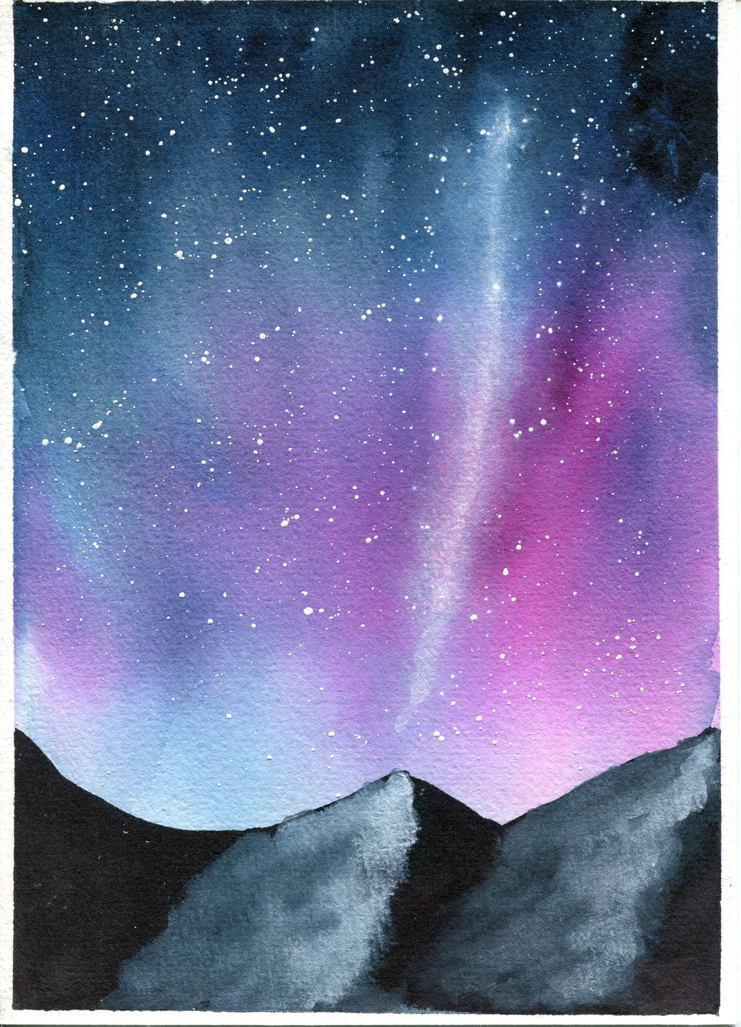 Galaxy, nebula and starry night landscape watercolor