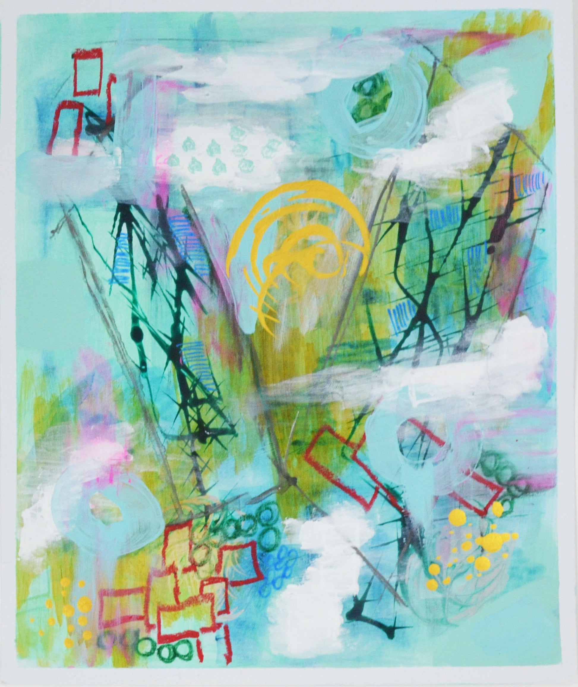 Abstract mixed media painting hand painted on paper 8.5x10, bedroom wall art, funky wall decor, dorm room gallery wall - Carved Effects