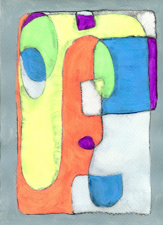 A colorful abstract geometric neon acrylic painting with line drawing, presented without a frame.