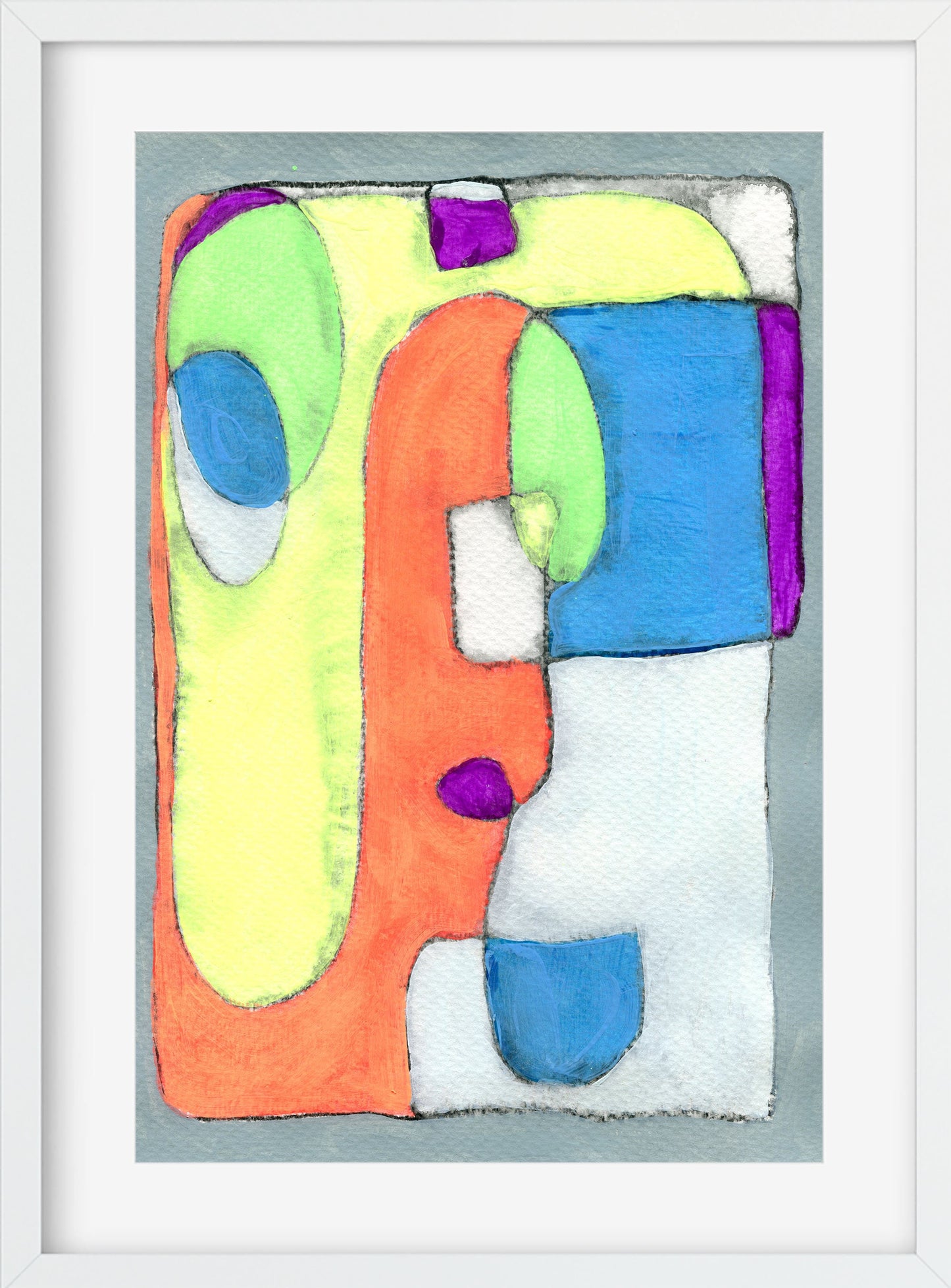 Geometric neon line drawing acrylic painting 9x12 - carved effects