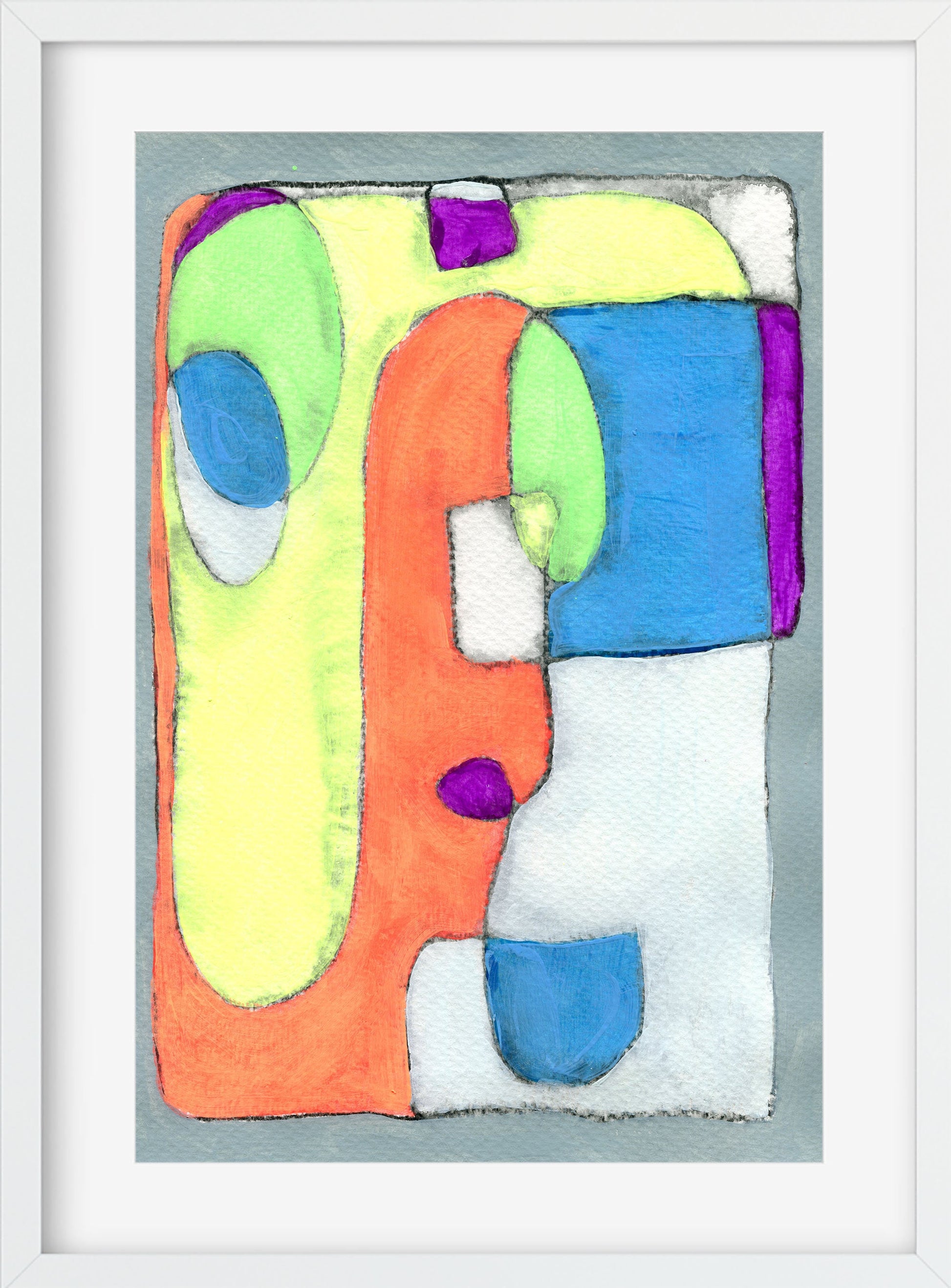 Geometric neon line drawing acrylic painting 9x12 - carved effects