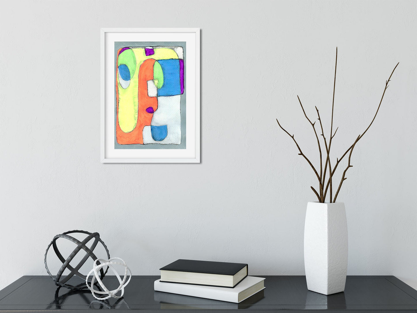 Geometric neon line drawing acrylic painting 9x12 - carved effects